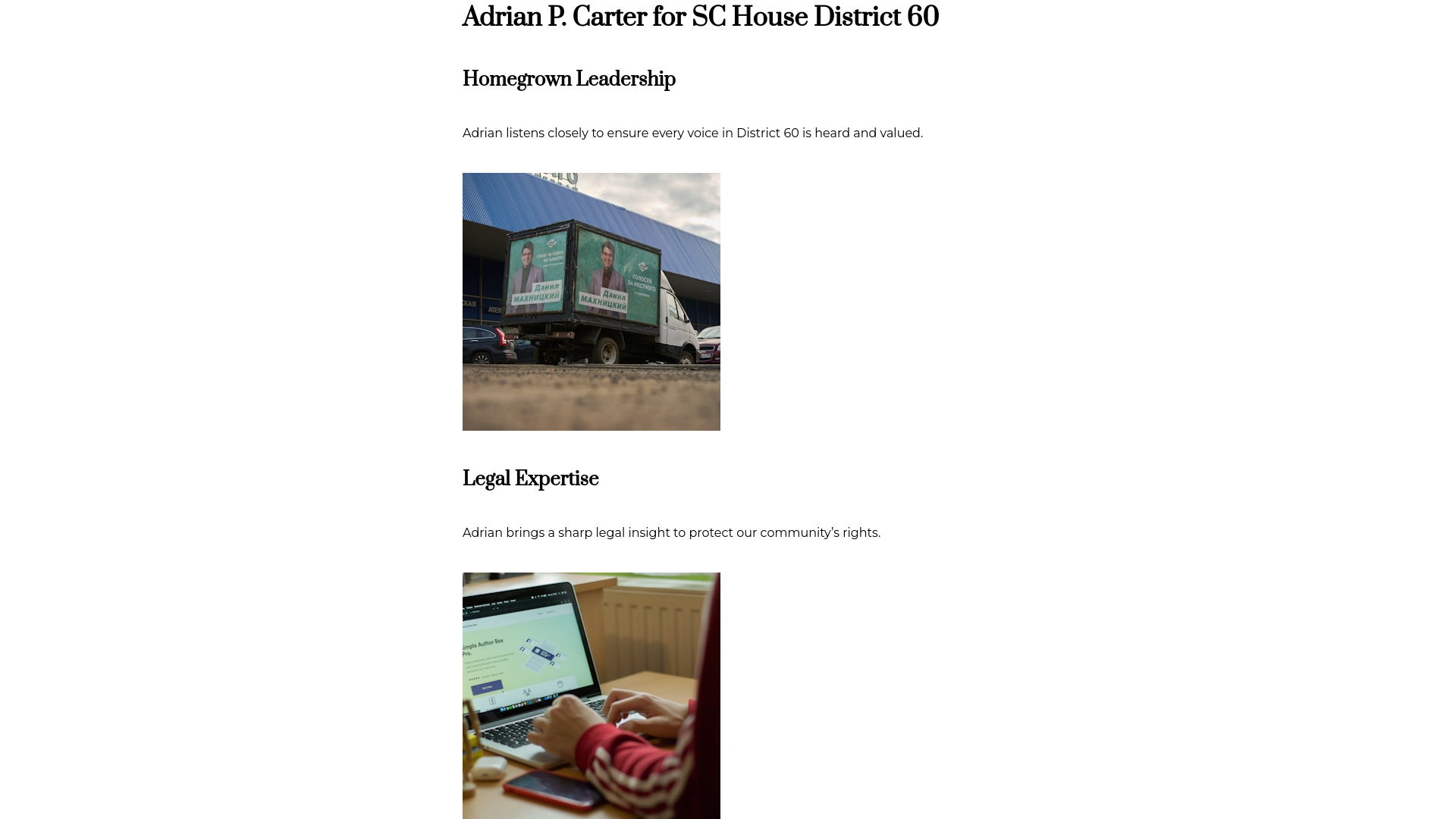 website screenshot of https://carterfor60.com/