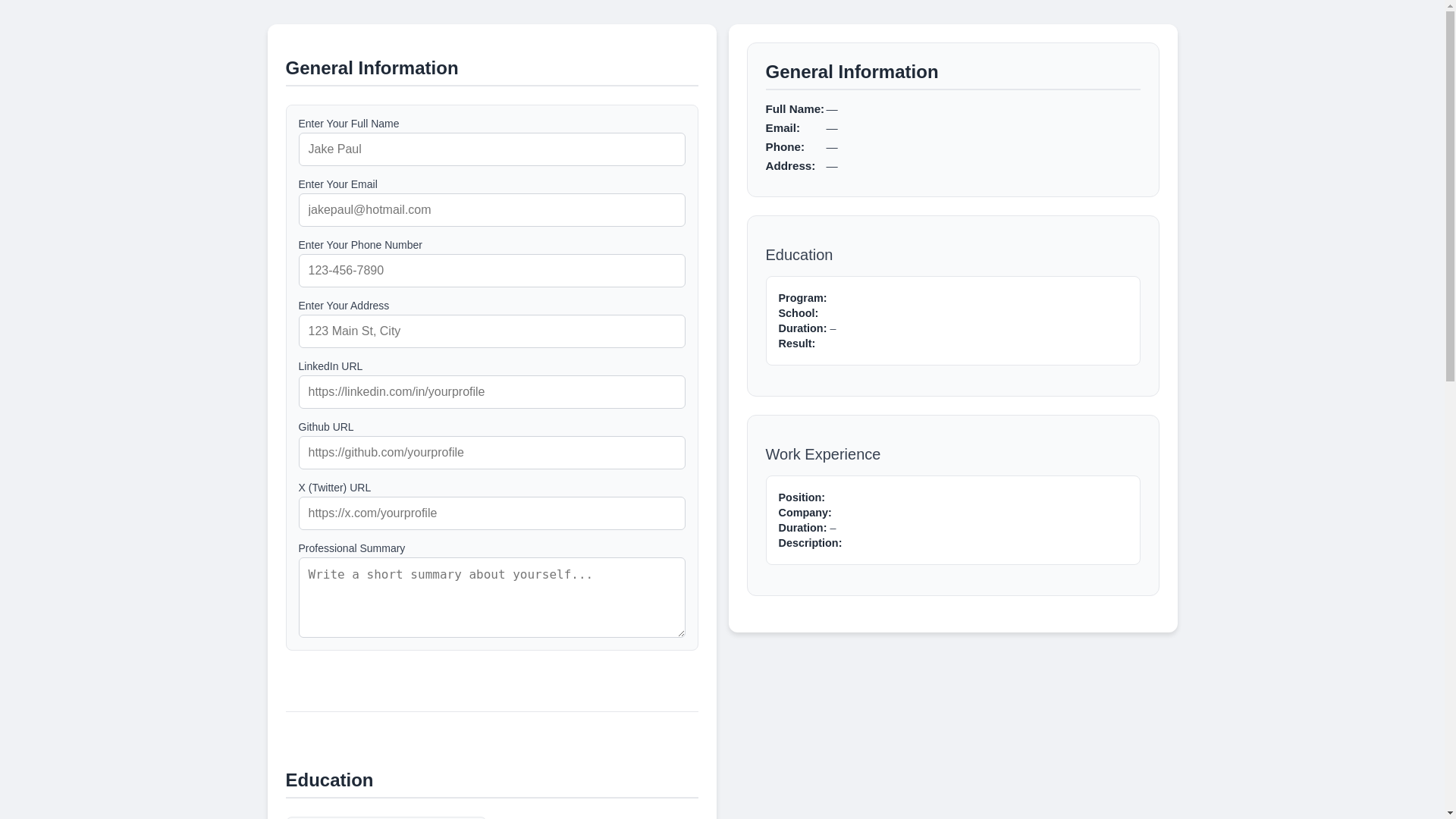 website screenshot of https://cv-builder-c7m.pages.dev/