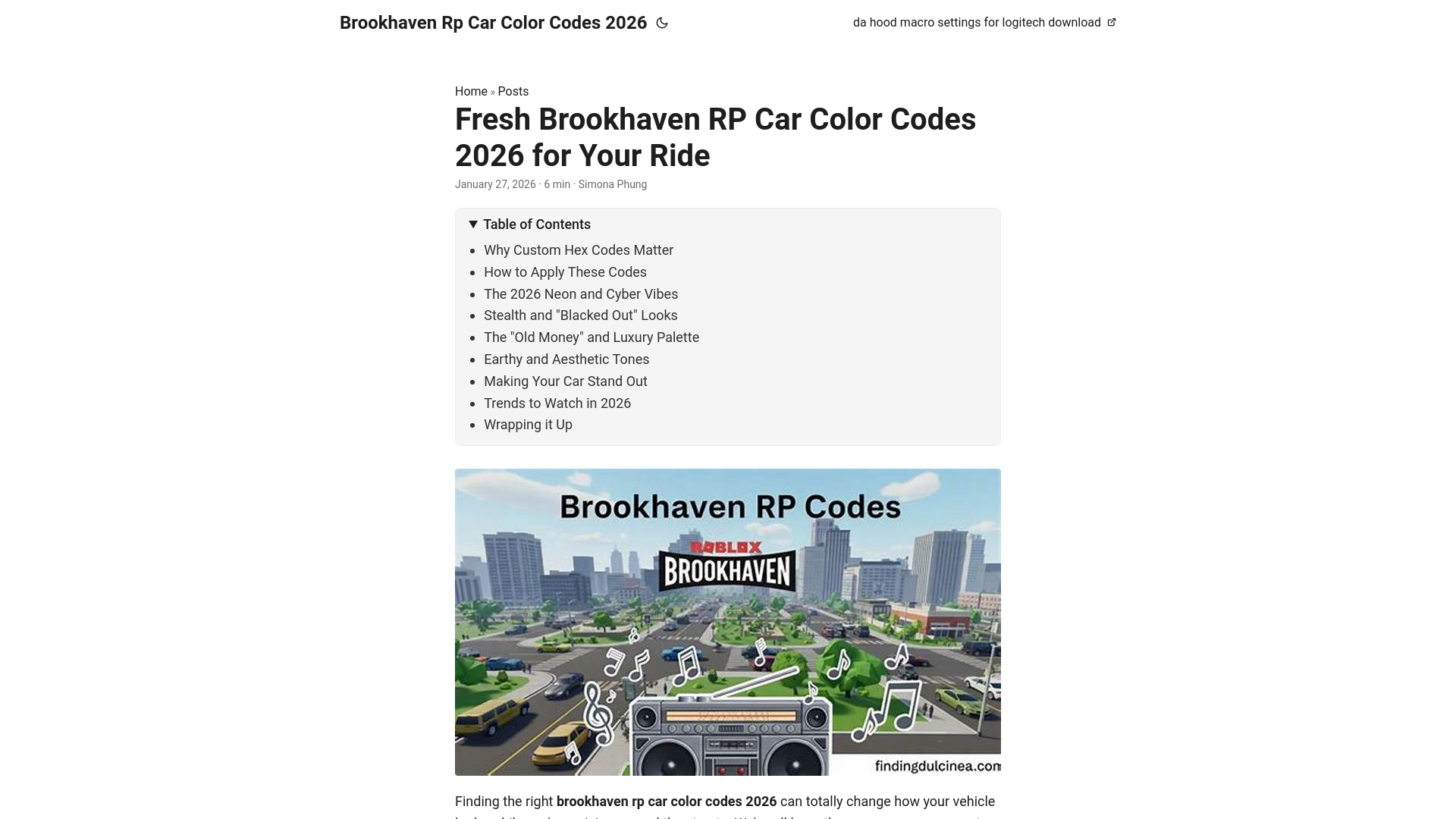 website screenshot of https://brookhaven-rp-car-color-codes-2026.pages.dev/