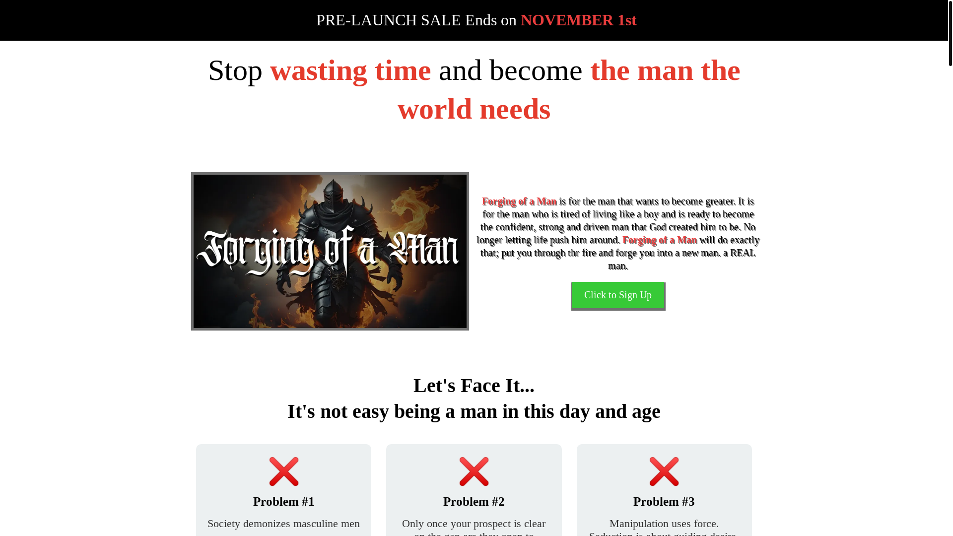 website screenshot of https://forgingofaman.com/