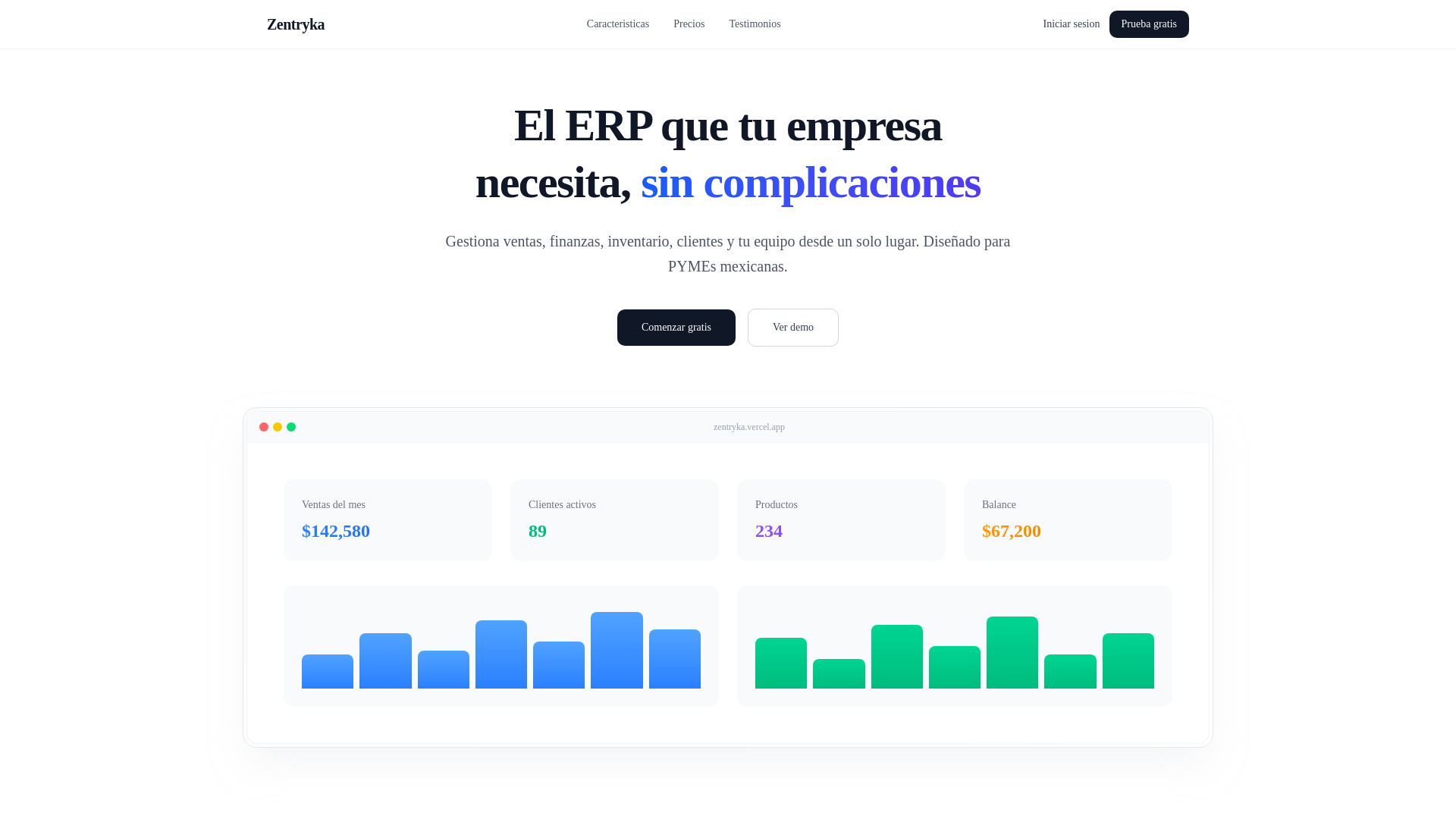 website screenshot of https://zentryka.com.mx/