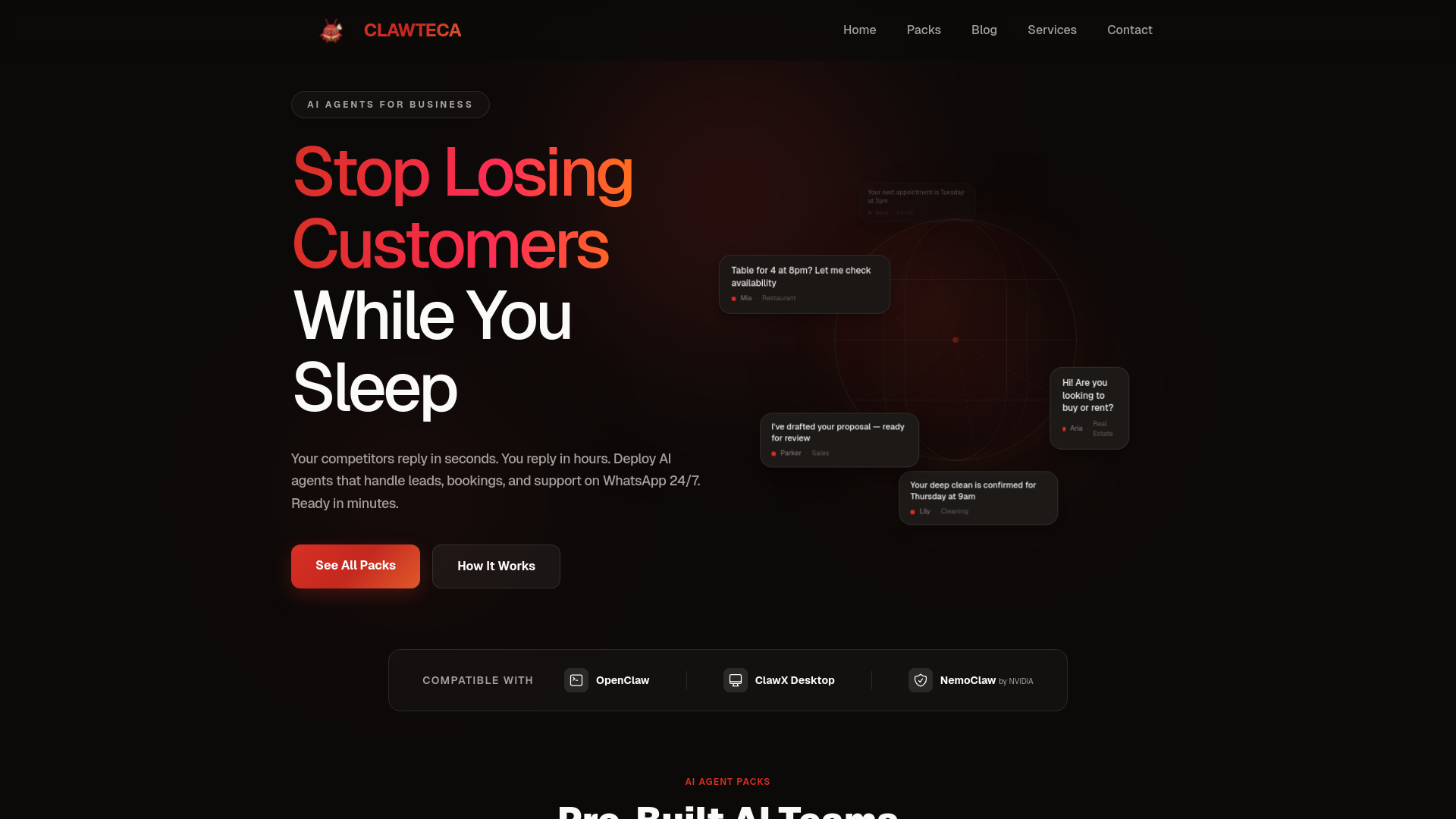 website screenshot of https://clawteca.com/