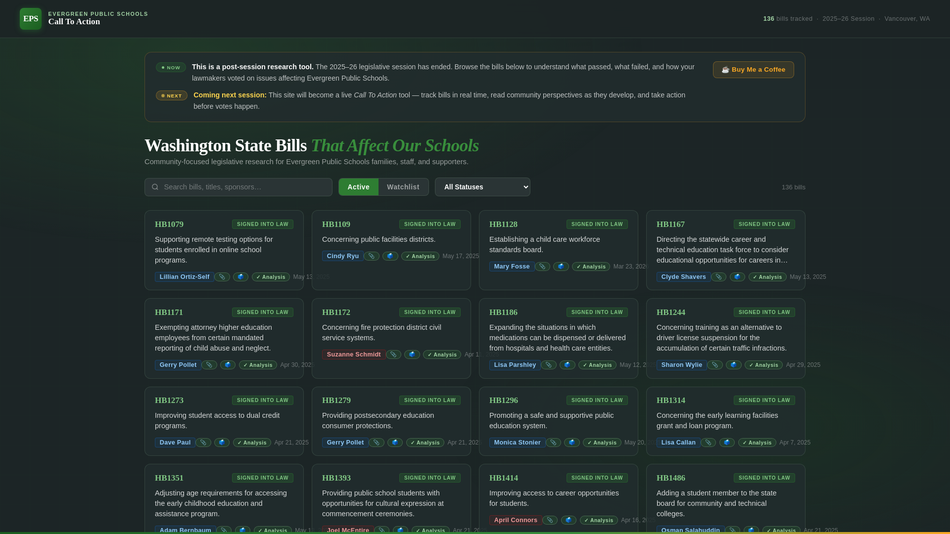 website screenshot of https://epscalltoaction.org/