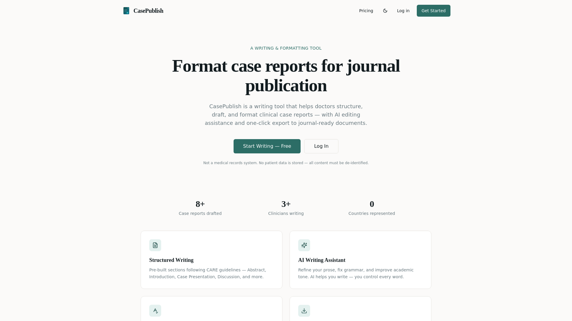 website screenshot of https://casepublish.com/