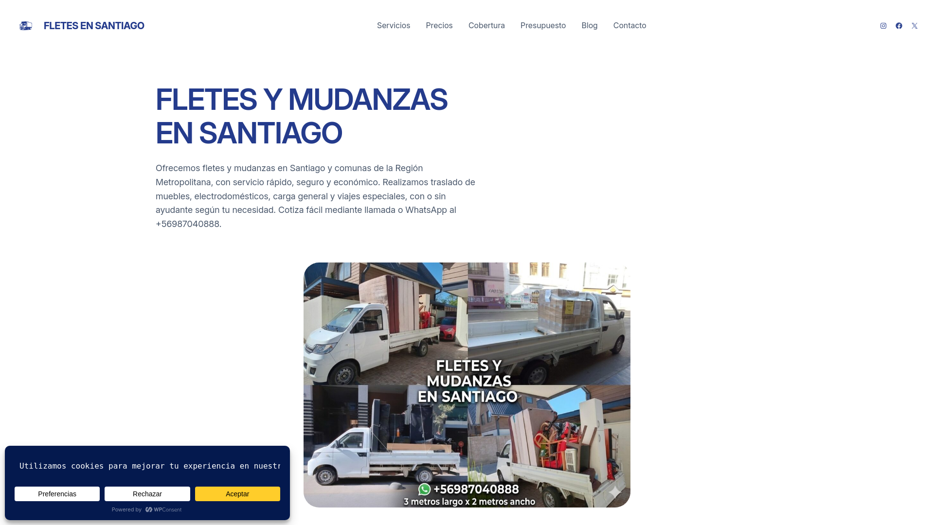 website screenshot of https://fletesensantiago.cl