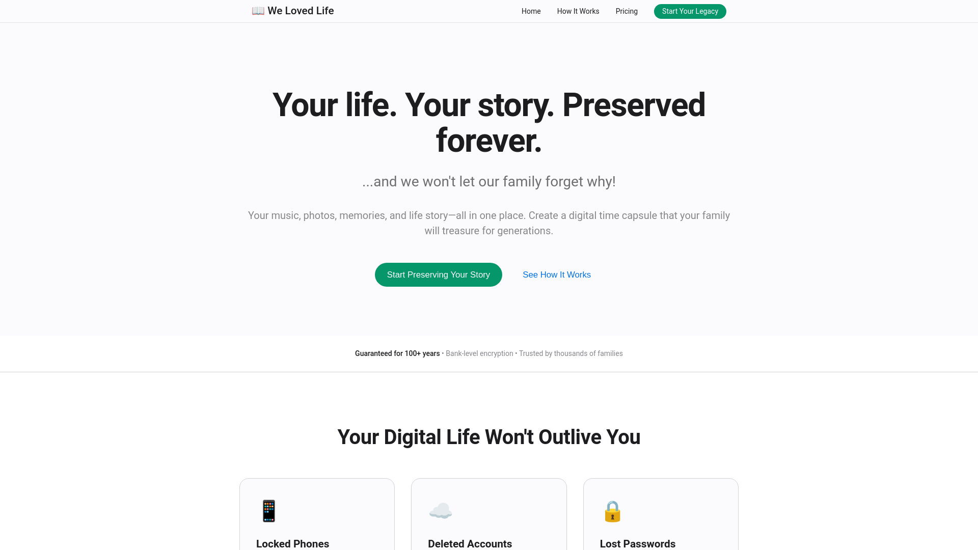website screenshot of https://mydatalegacy.co/