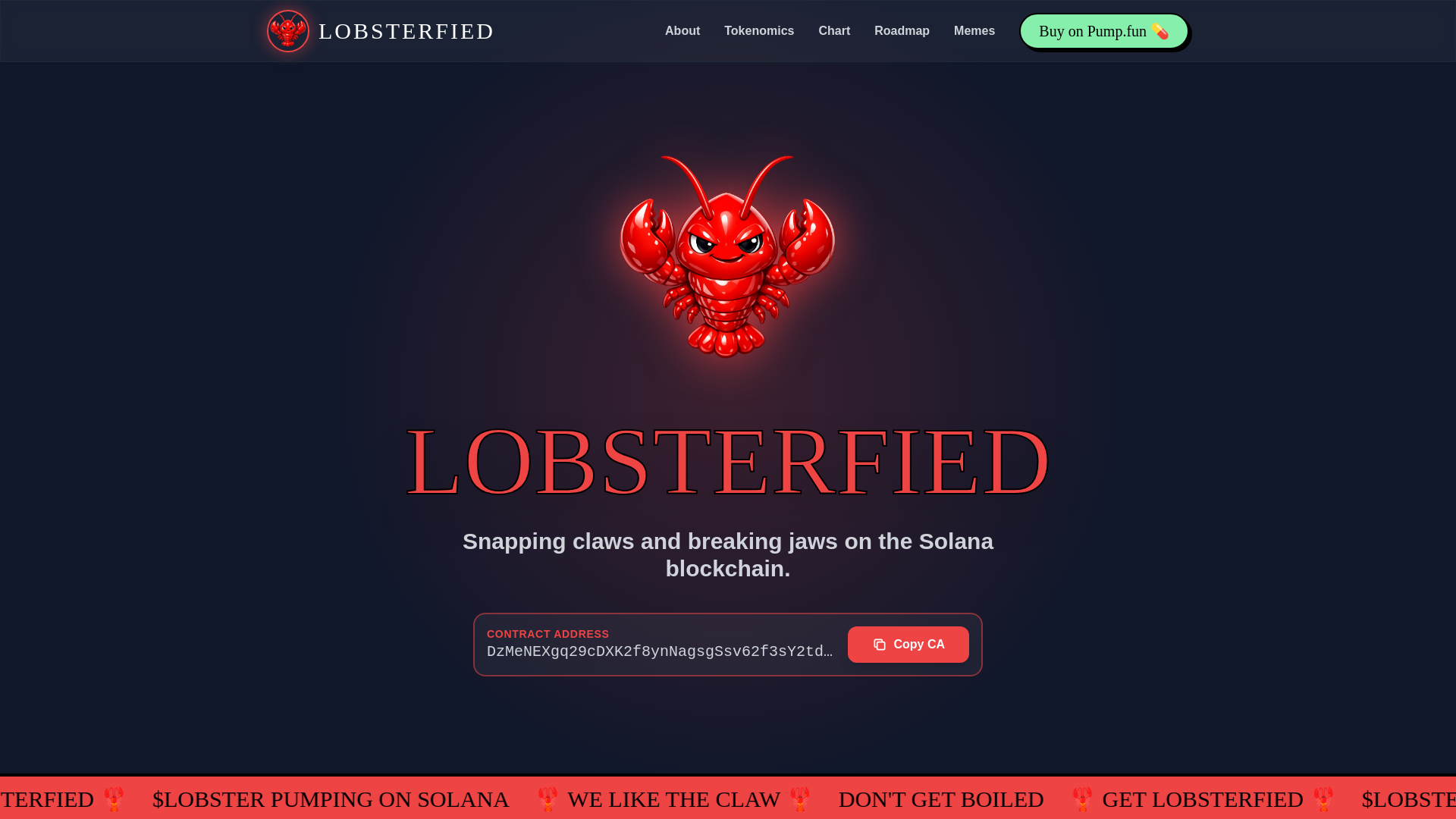 website screenshot of https://lobsterfied.fun/