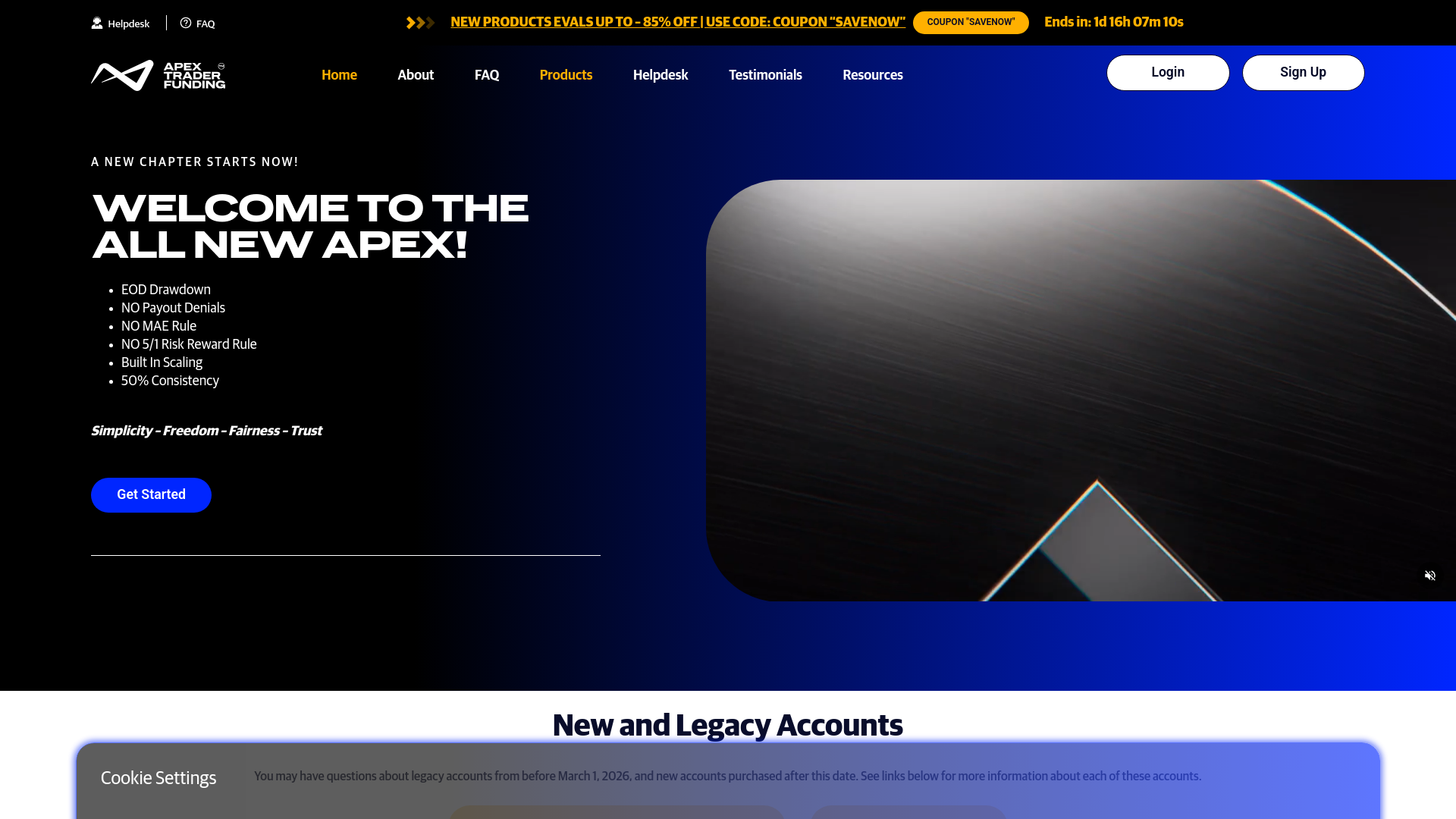 website screenshot of https://apextraderfunding.com