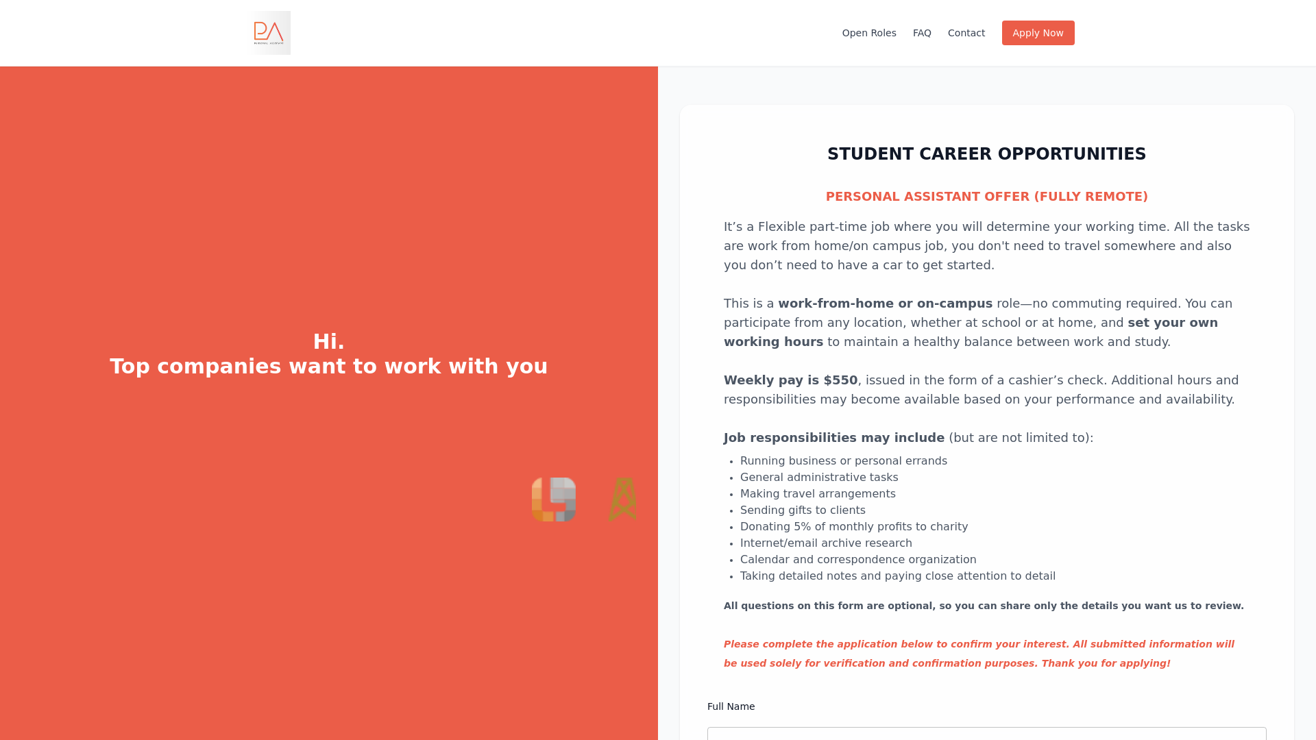 website screenshot of https://studentcareeropportunity.pages.dev/