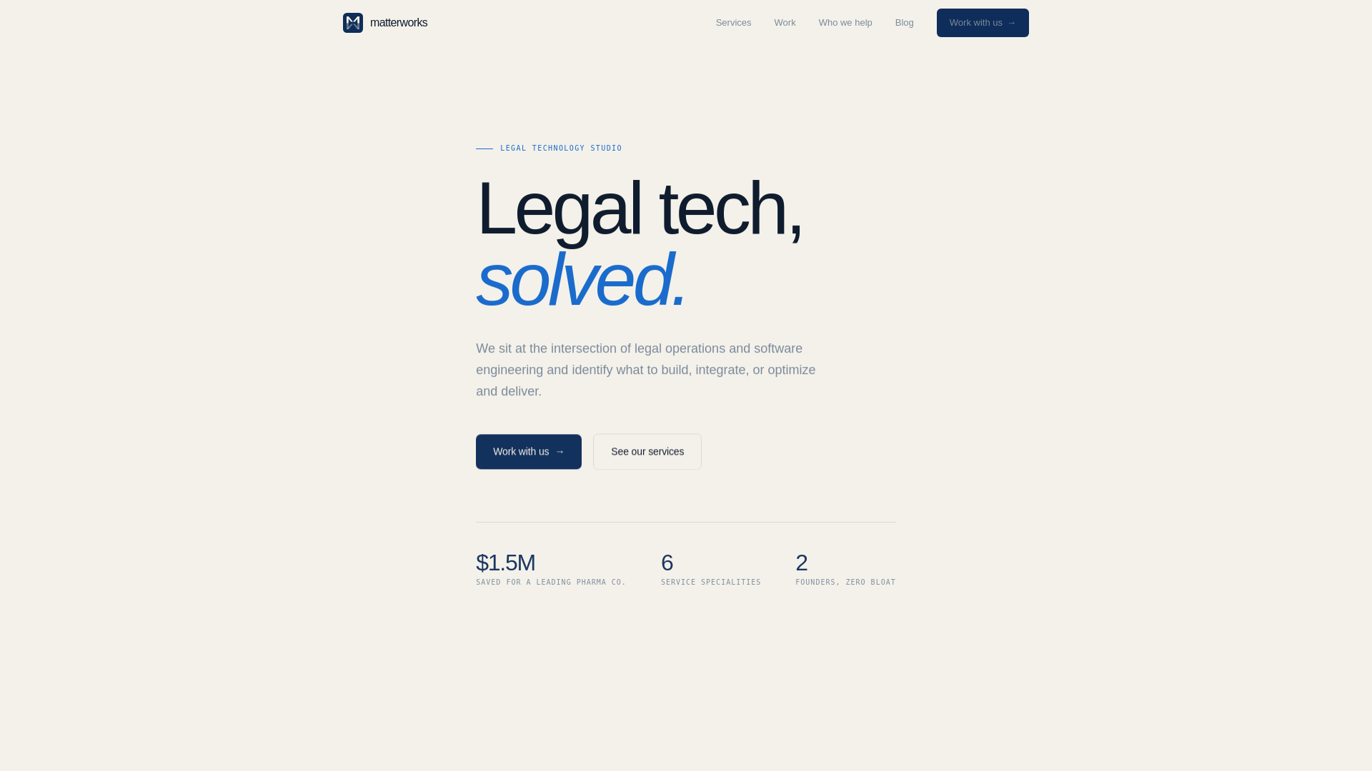 website screenshot of https://matterworks.legal/