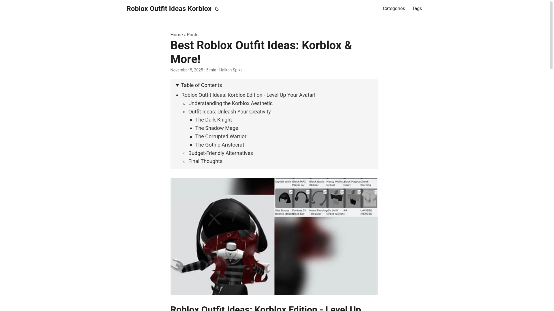 website screenshot of https://roblox-outfit-ideas-korblox.pages.dev/