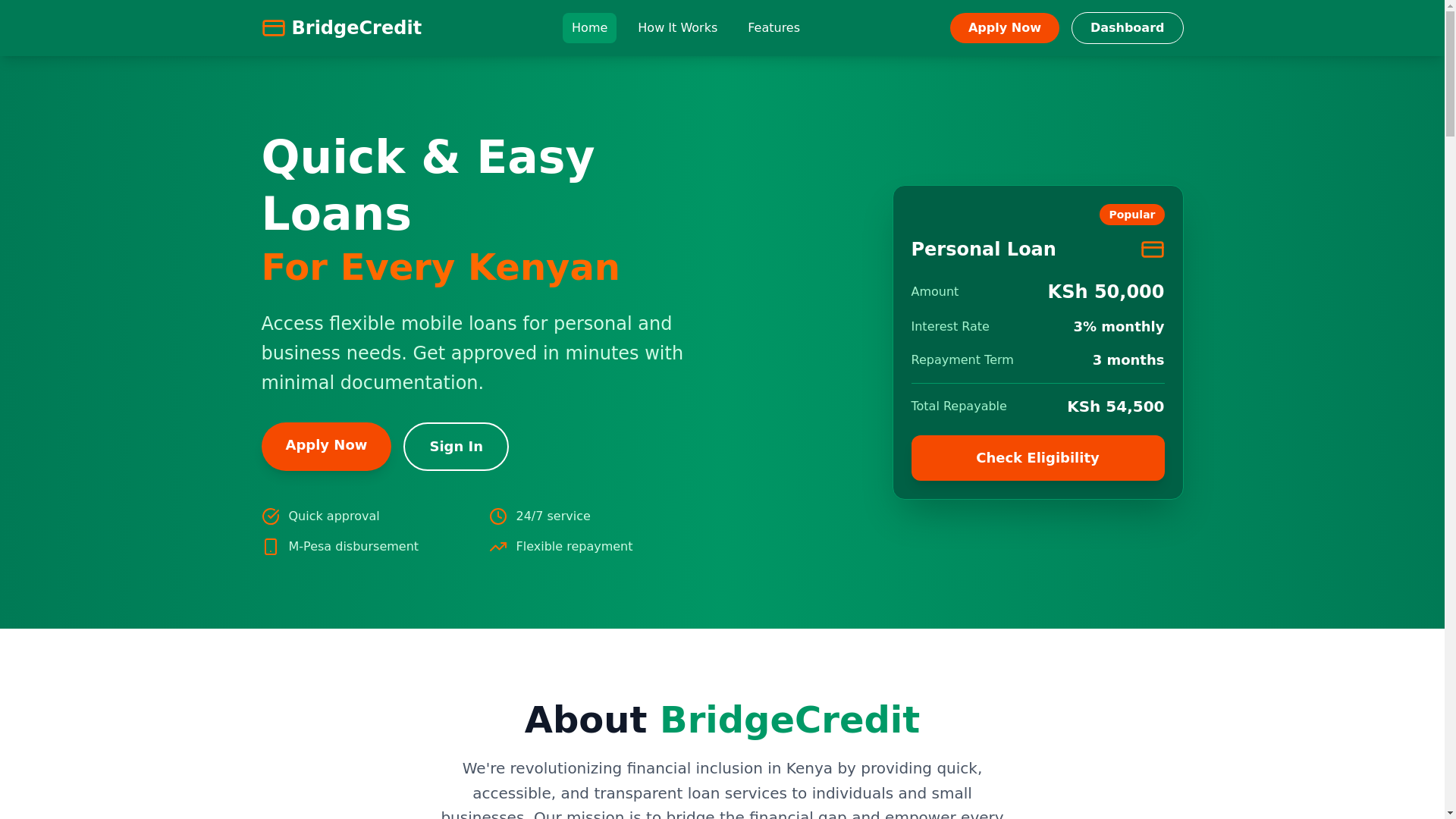 website screenshot of https://bridgecredit.site/