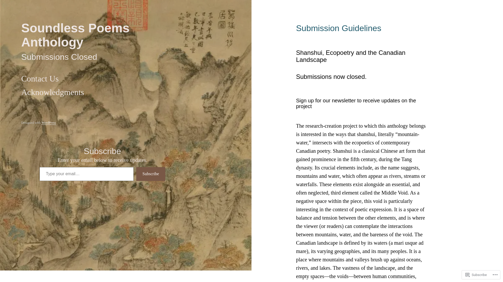 website screenshot of https://soundlesspoems.ca