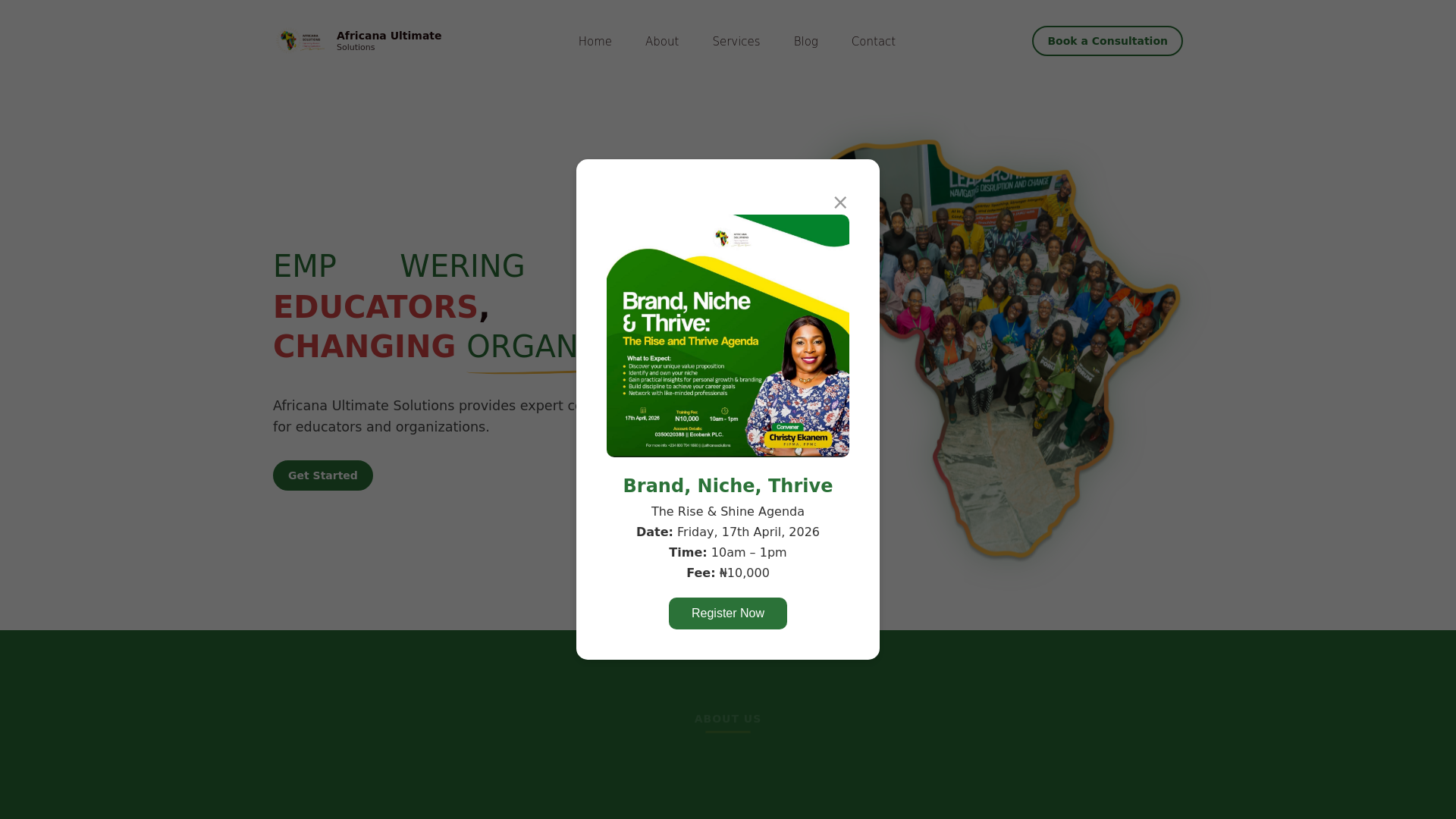 website screenshot of https://africanaultimateasolutions.com