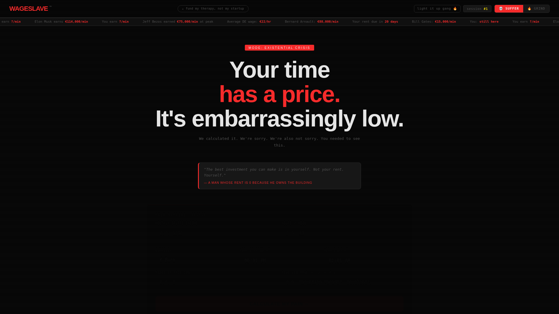 website screenshot of https://wageslave.lol