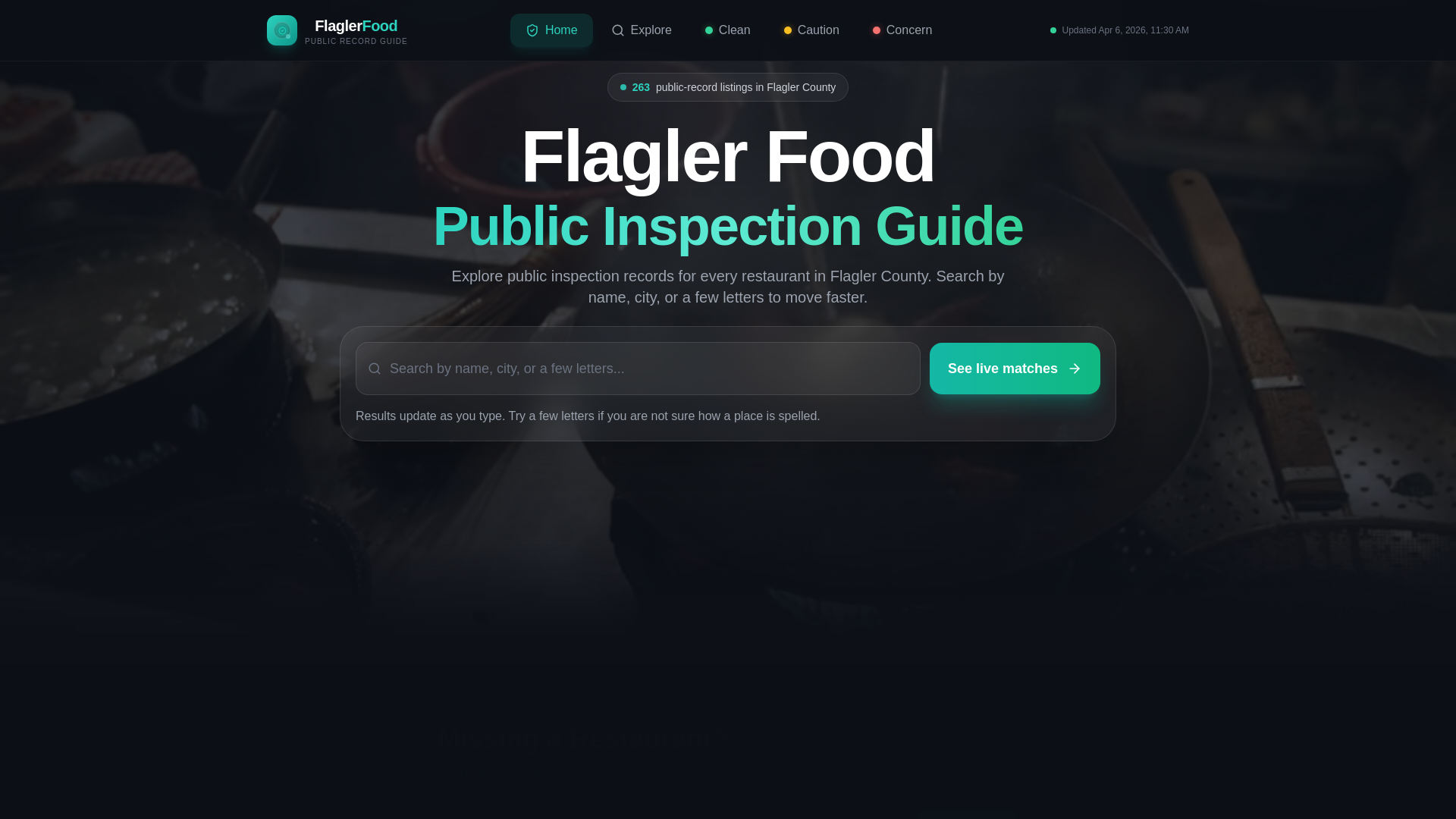 website screenshot of https://flaglerfood.org/