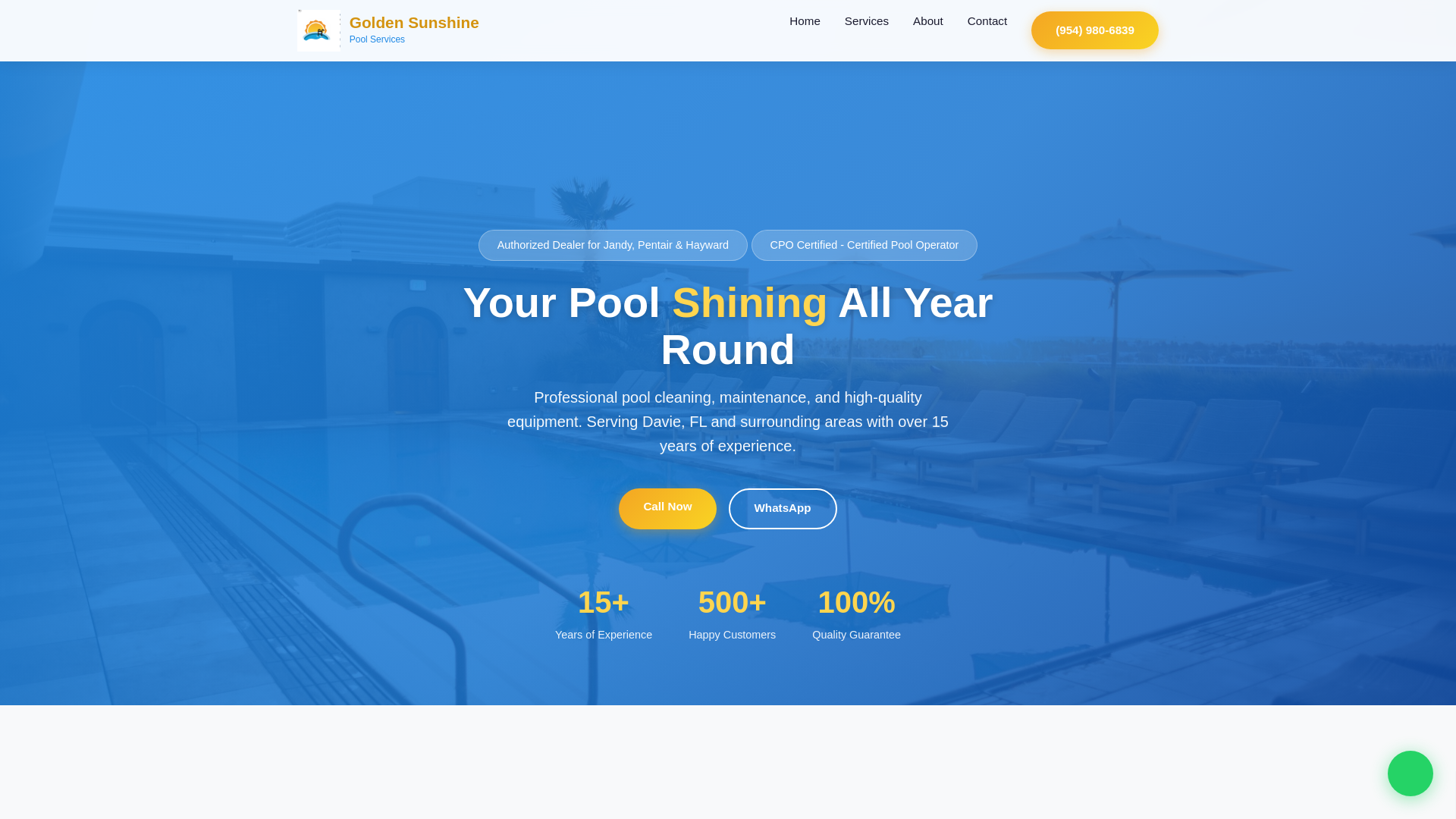 website screenshot of https://goldensunshinepool.com/