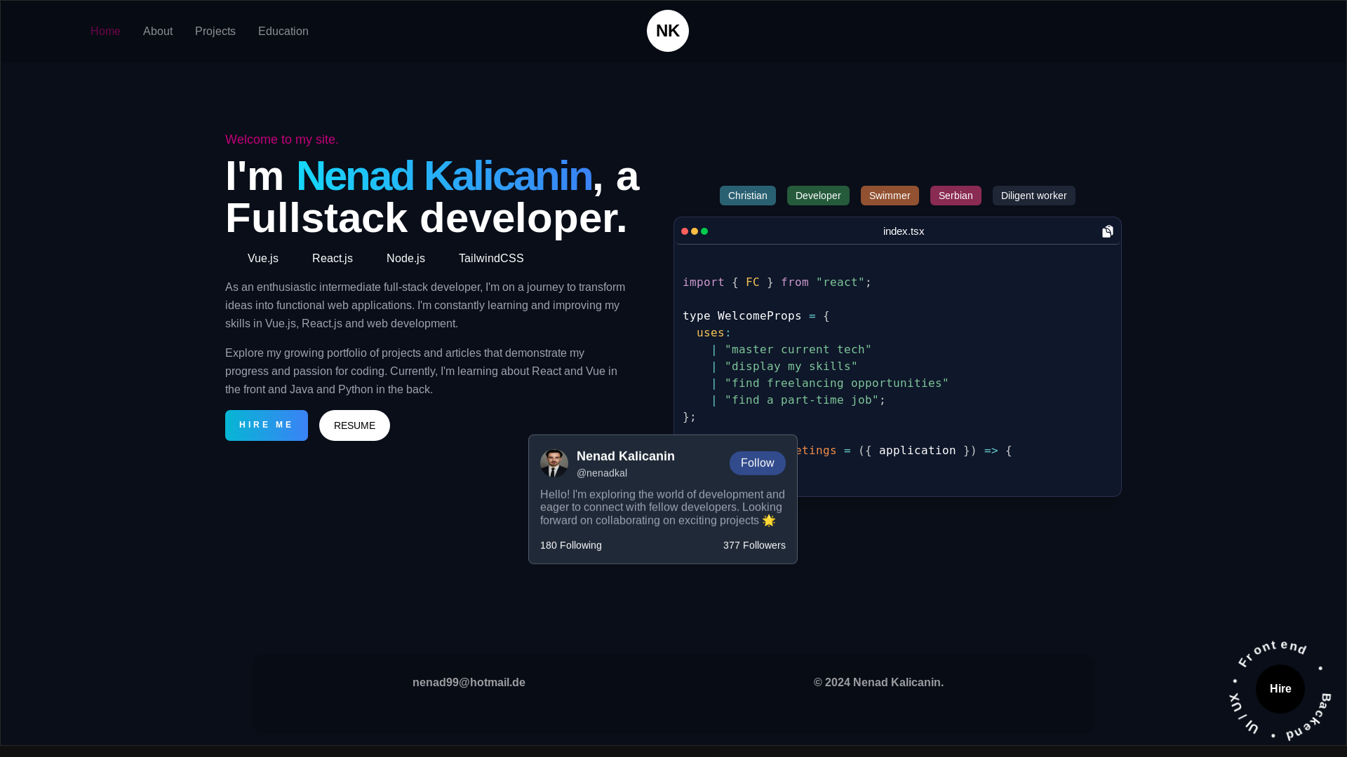 website screenshot of https://nenadkalicanin.com/