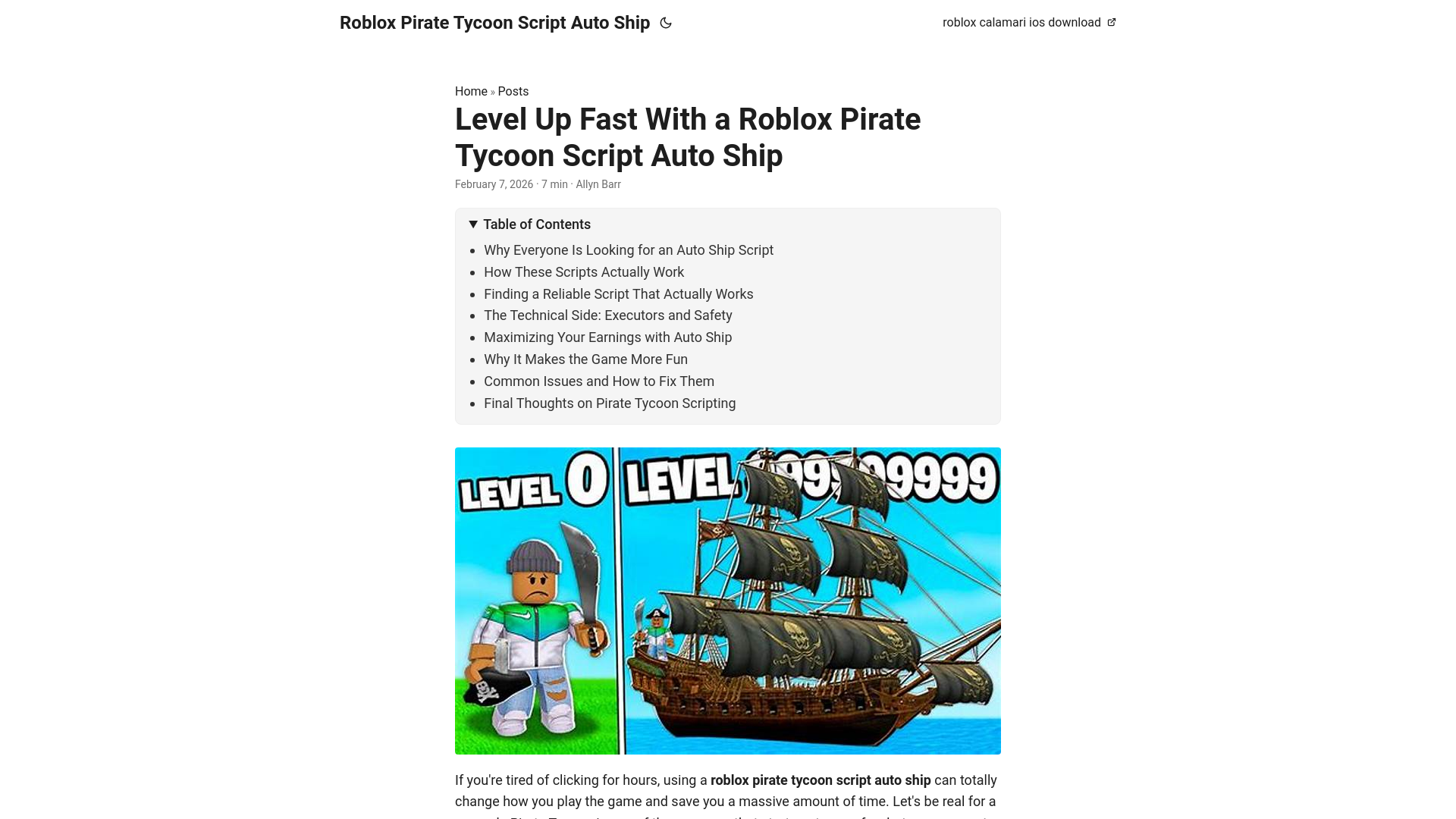 website screenshot of https://roblox-pirate-tycoon-script-auto-ship.pages.dev/