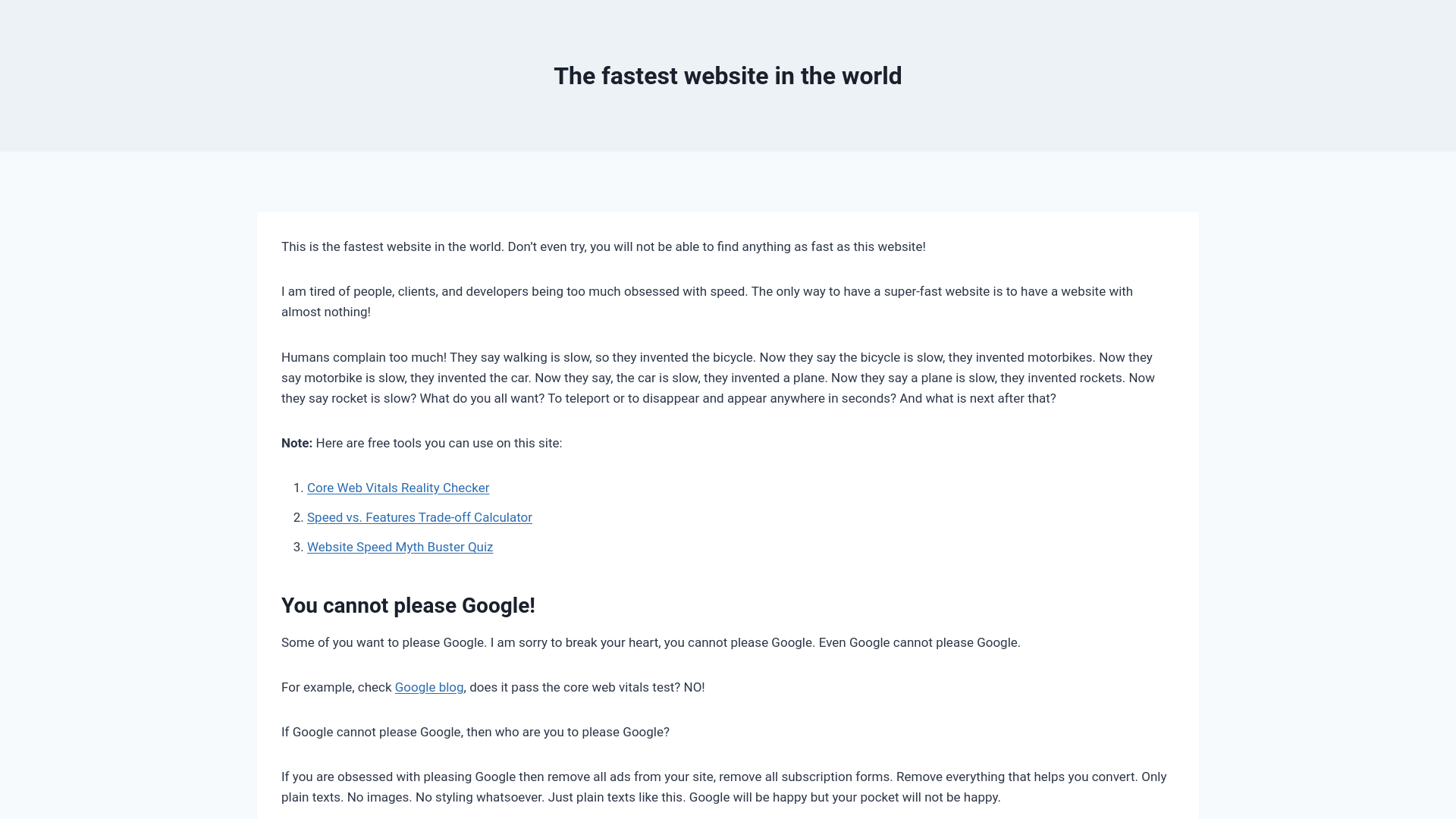website screenshot of https://fastestwebsite.net/