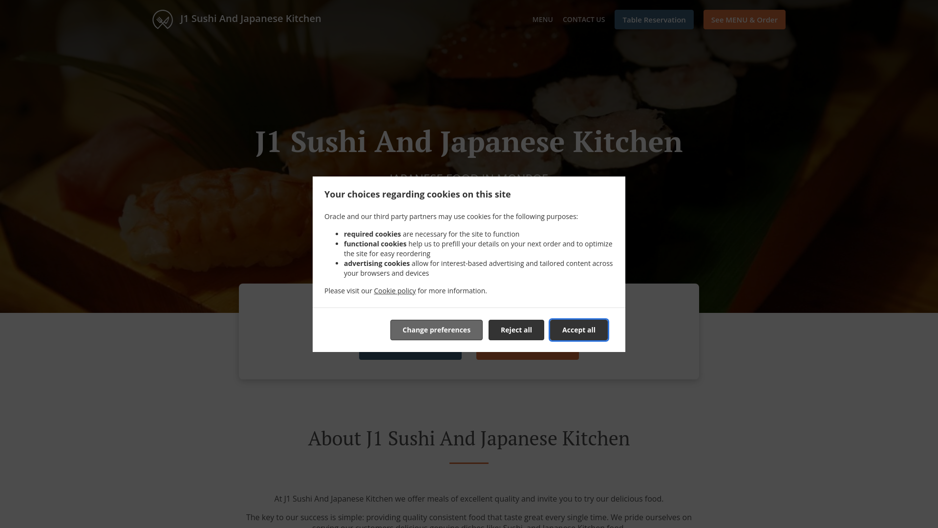 website screenshot of https://j1sushimonroe.com/