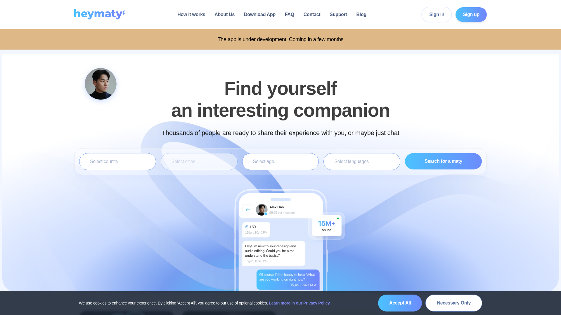 website screenshot of https://heymaty.com/