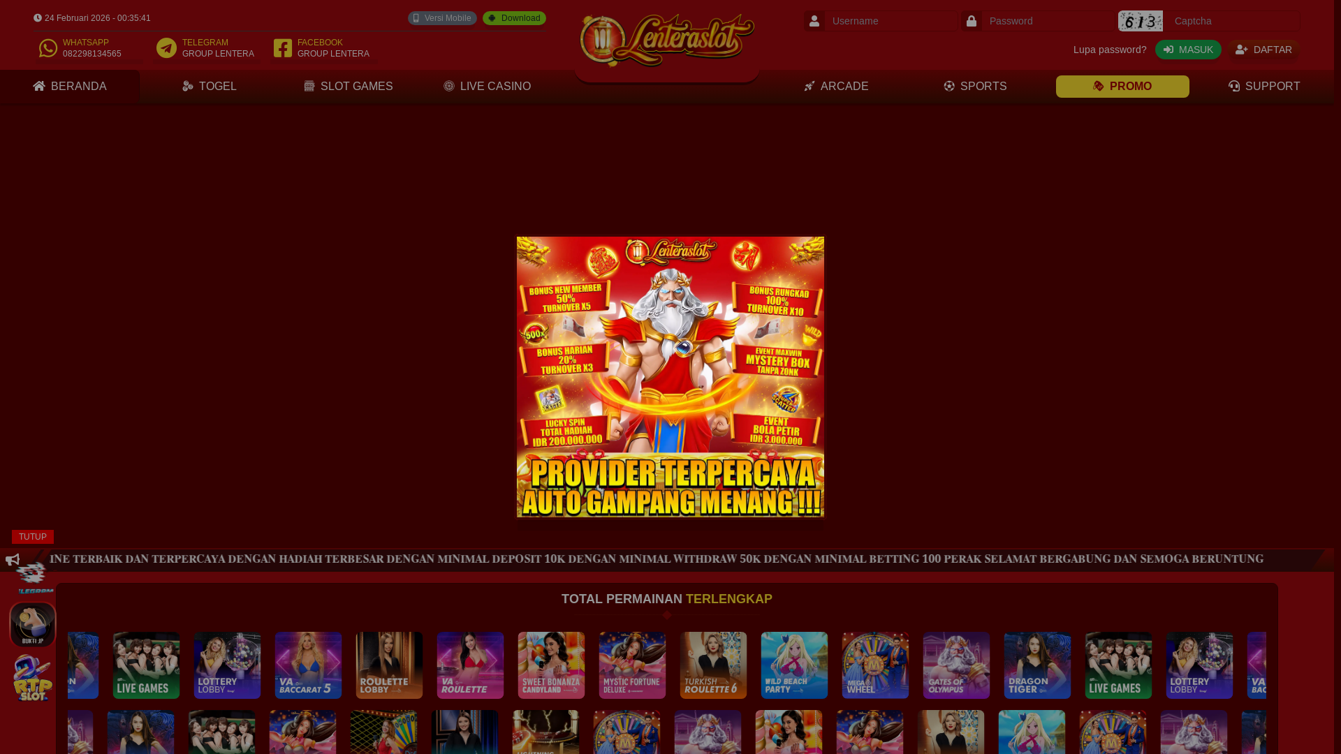 website screenshot of https://lenteraslotjaya.com/