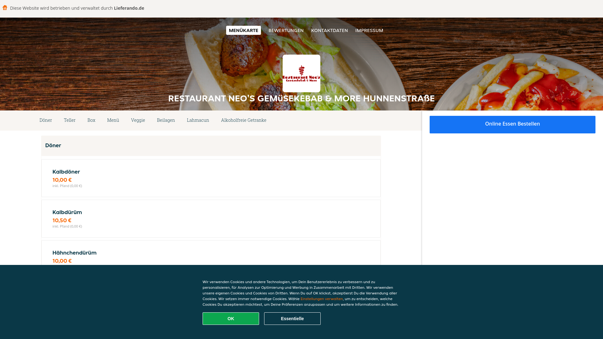 website screenshot of https://restaurantneosgemusekebabmore-konigsbrunn.de