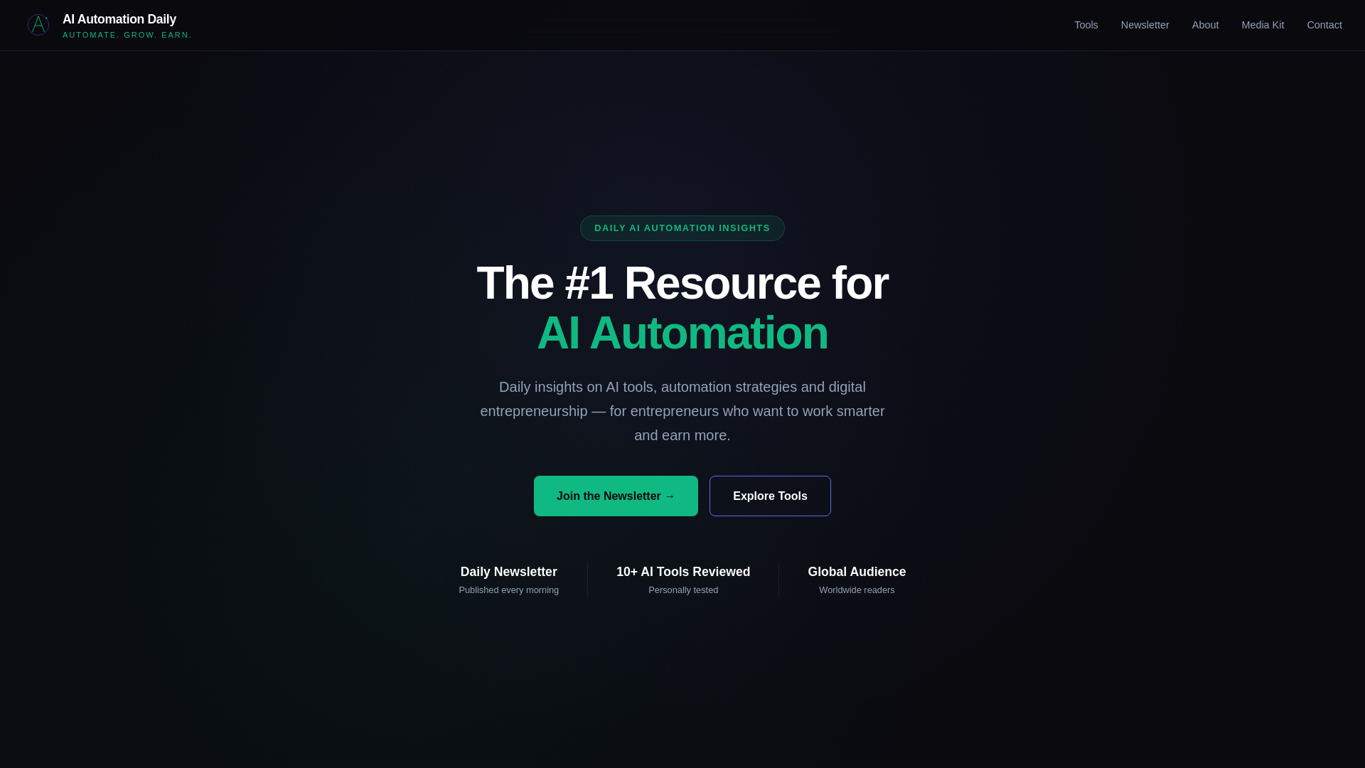website screenshot of https://aiautomationdaily.io/
