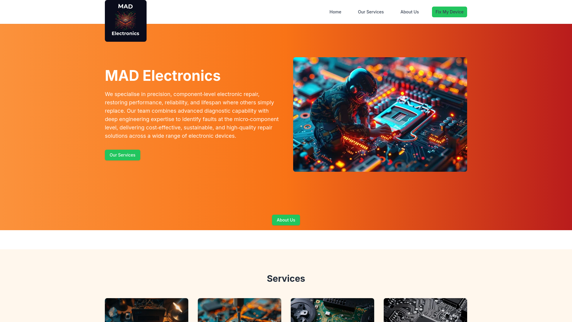 website screenshot of https://madelectronics.co.uk/