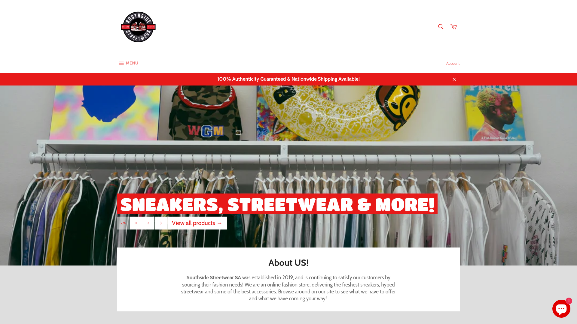 website screenshot of https://southsidestreetwearsa.com