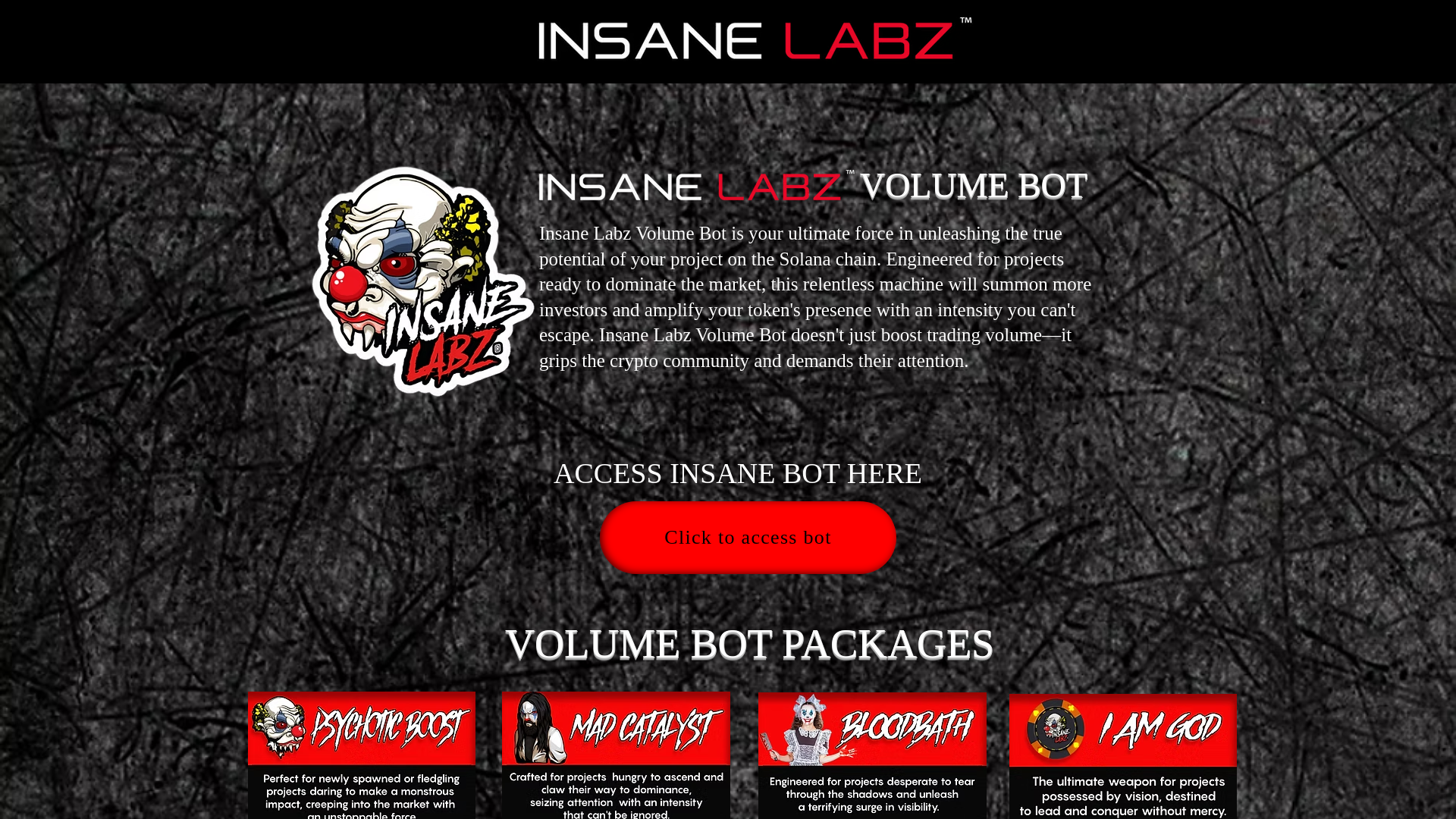 website screenshot of https://www.insanelabzvolumebot.com/
