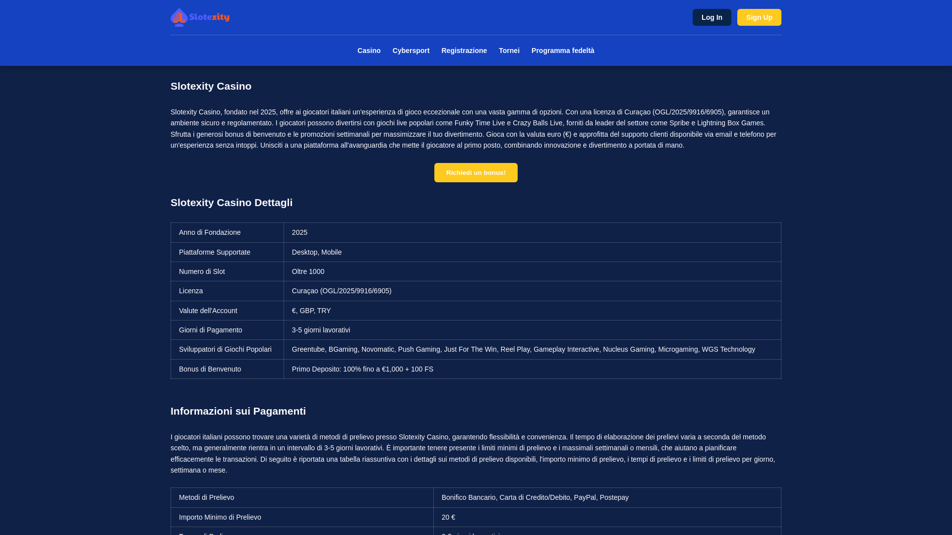 website screenshot of https://slotexitycasino.co.it/