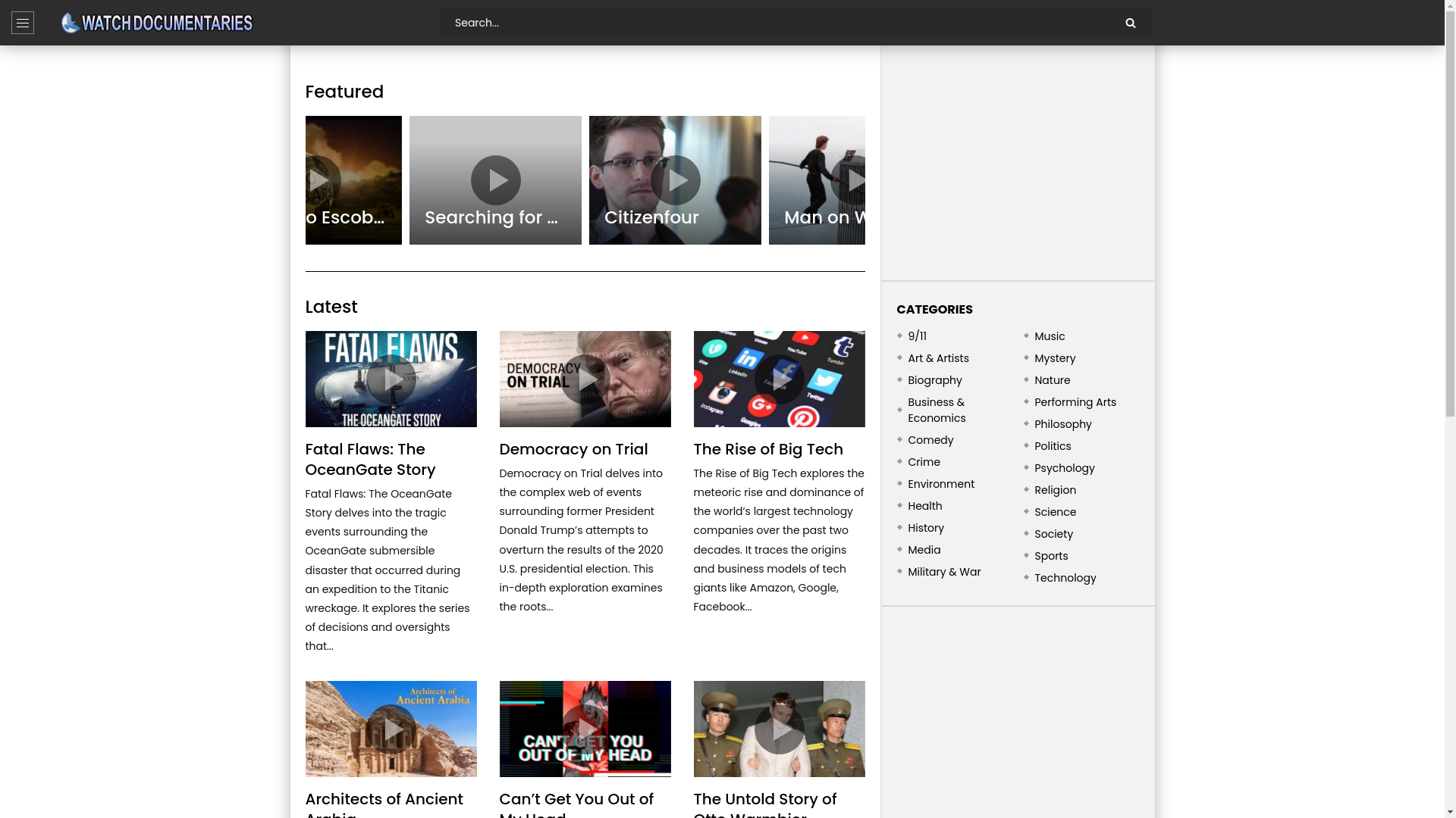 website screenshot of https://watchdocumentaries.com/