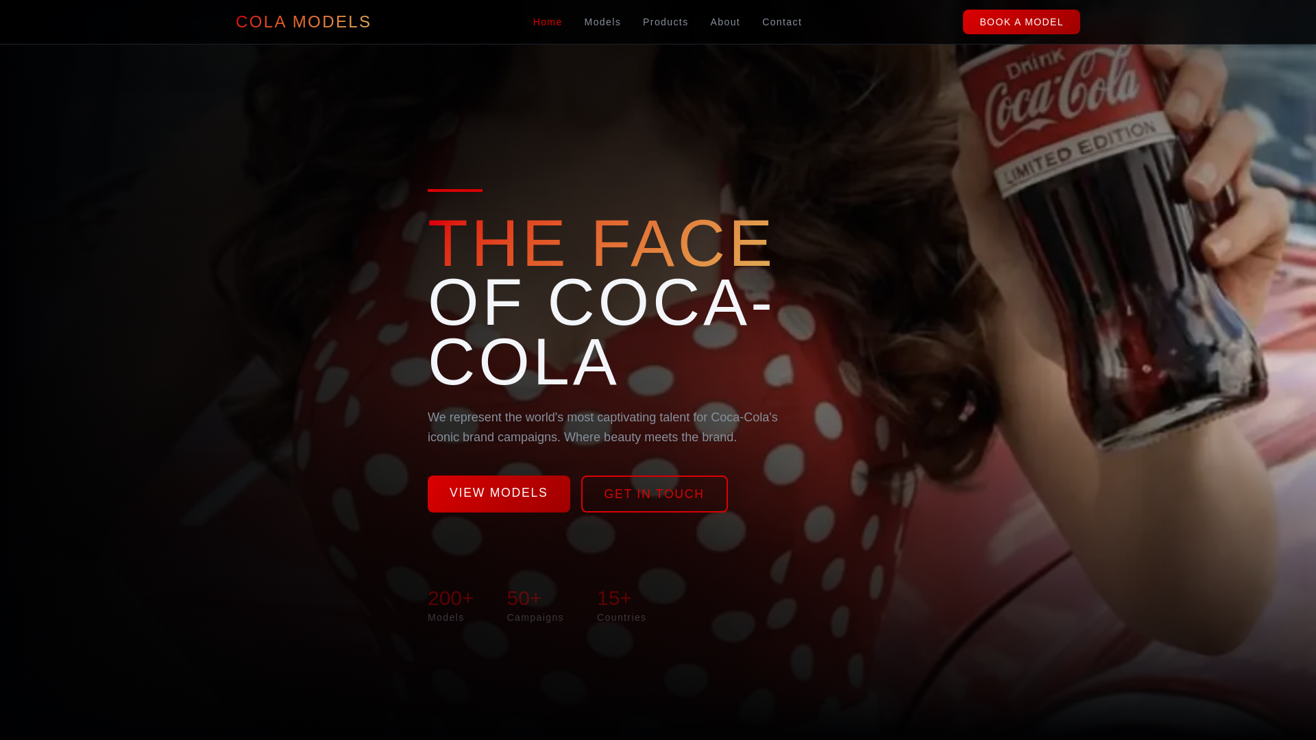 website screenshot of https://cocacolamodels.company/
