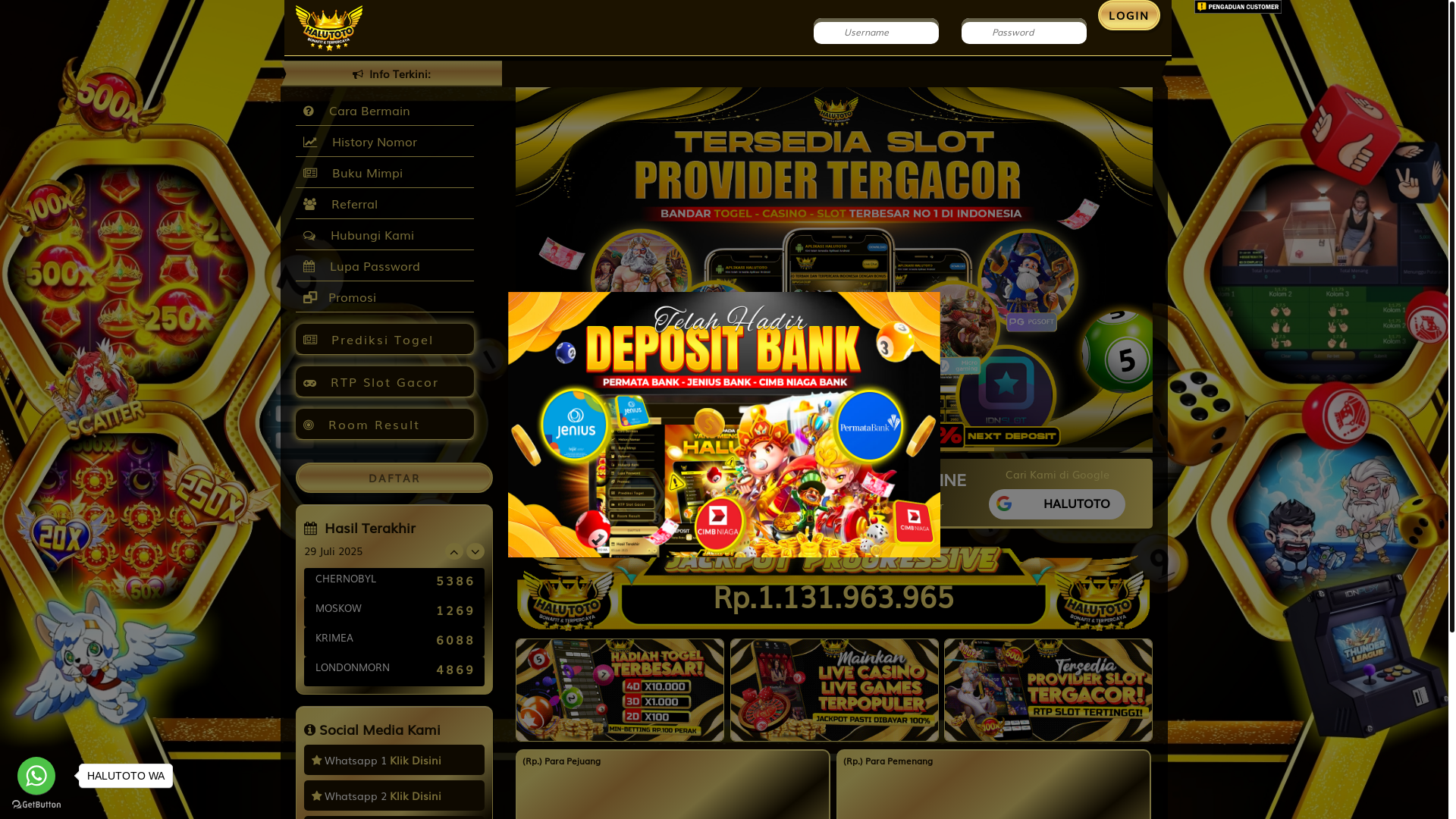 website screenshot of https://haluserverslot.com/