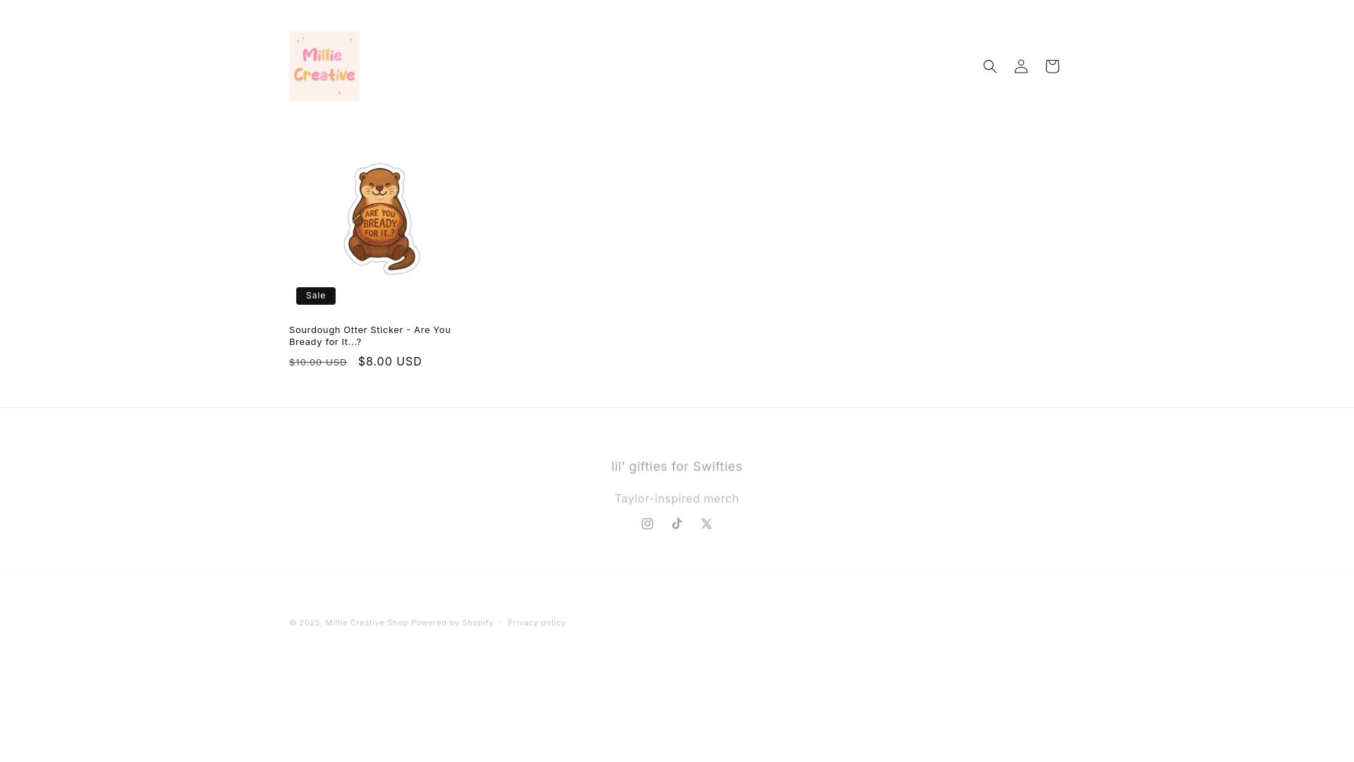 website screenshot of https://milliecreativeshop.com/