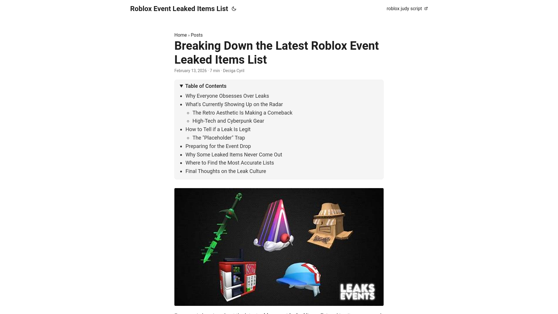 website screenshot of https://roblox-event-leaked-items-list.pages.dev/