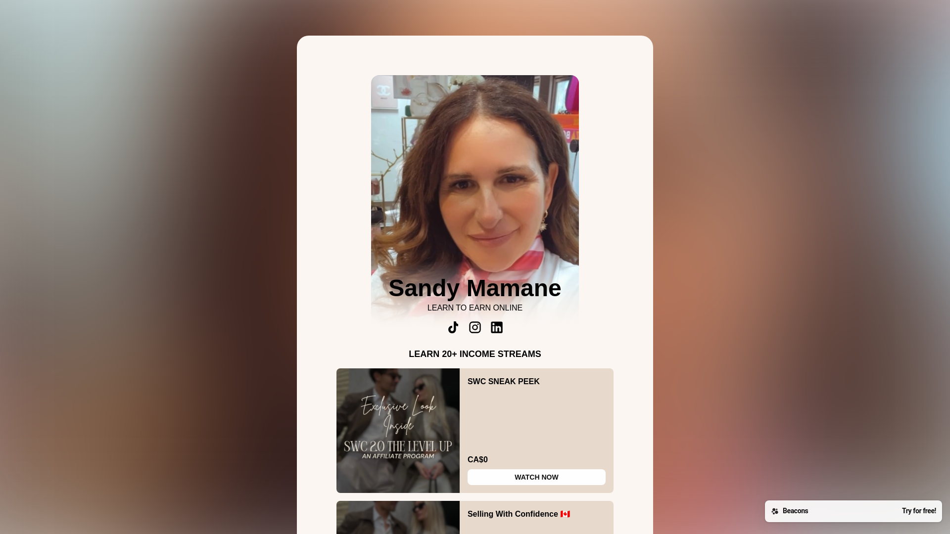 website screenshot of https://sandymamane.com/