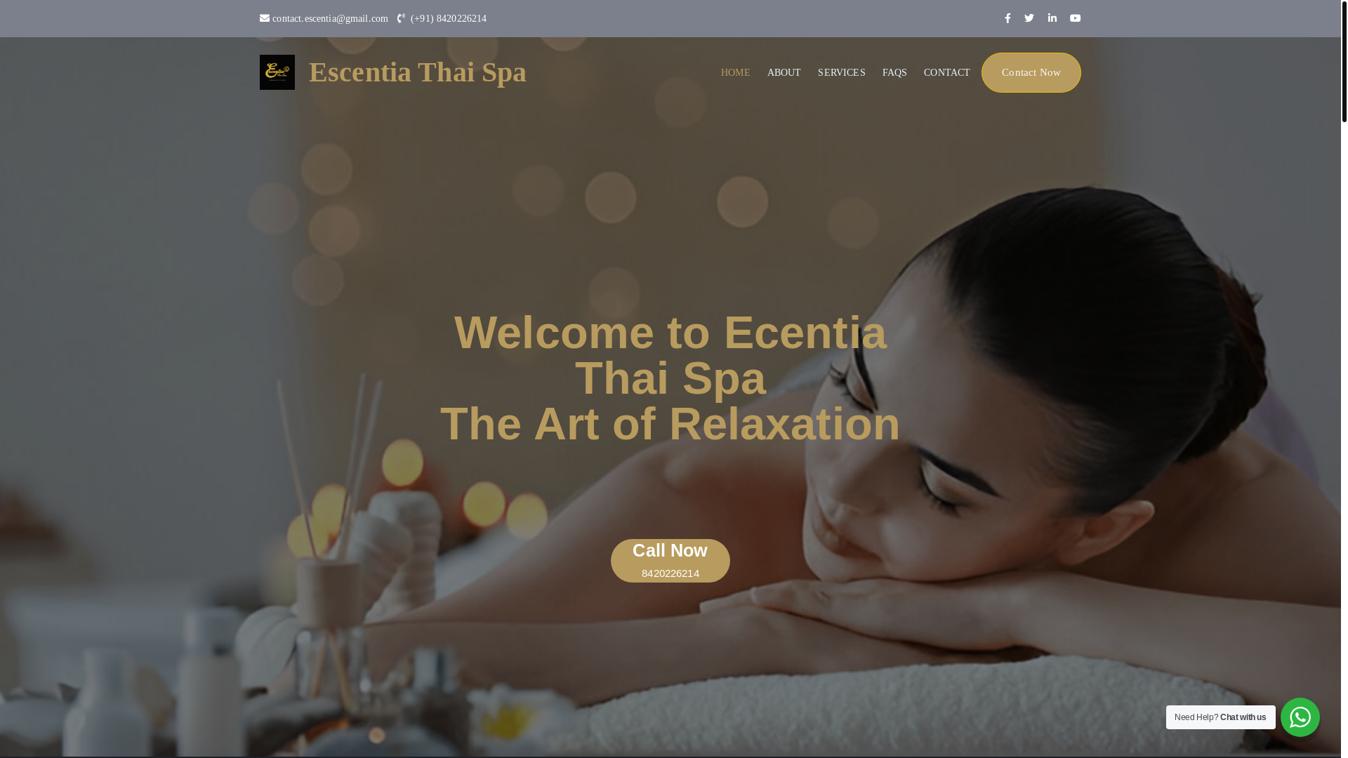 website screenshot of https://escentiathaispa.in/