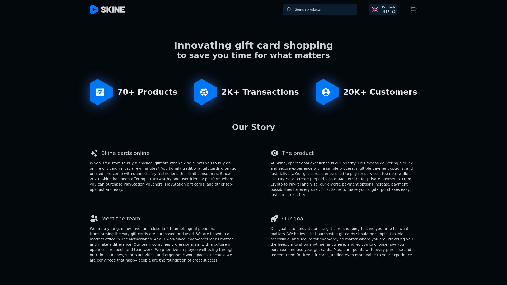 website screenshot of https://skine.com/en-gb/about-us