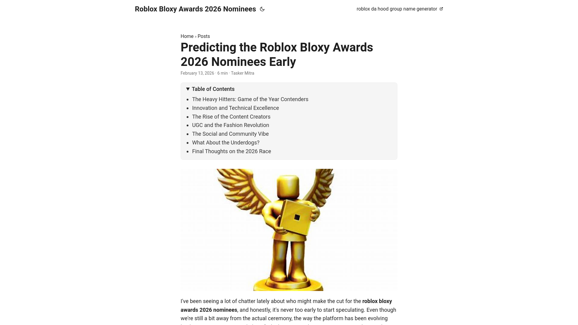 website screenshot of https://roblox-bloxy-awards-2026-nominees.pages.dev/