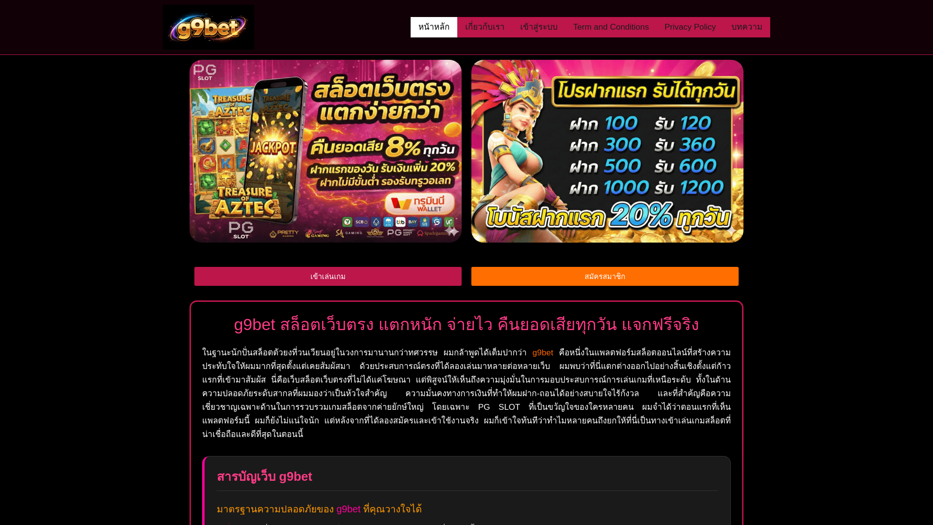 website screenshot of https://g9betslot.org