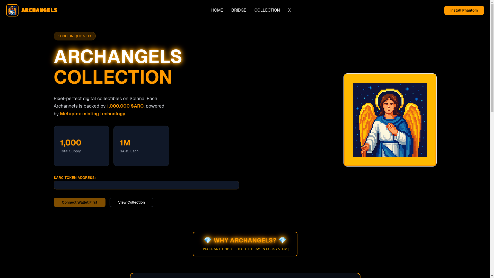 website screenshot of https://archangelsol.com/