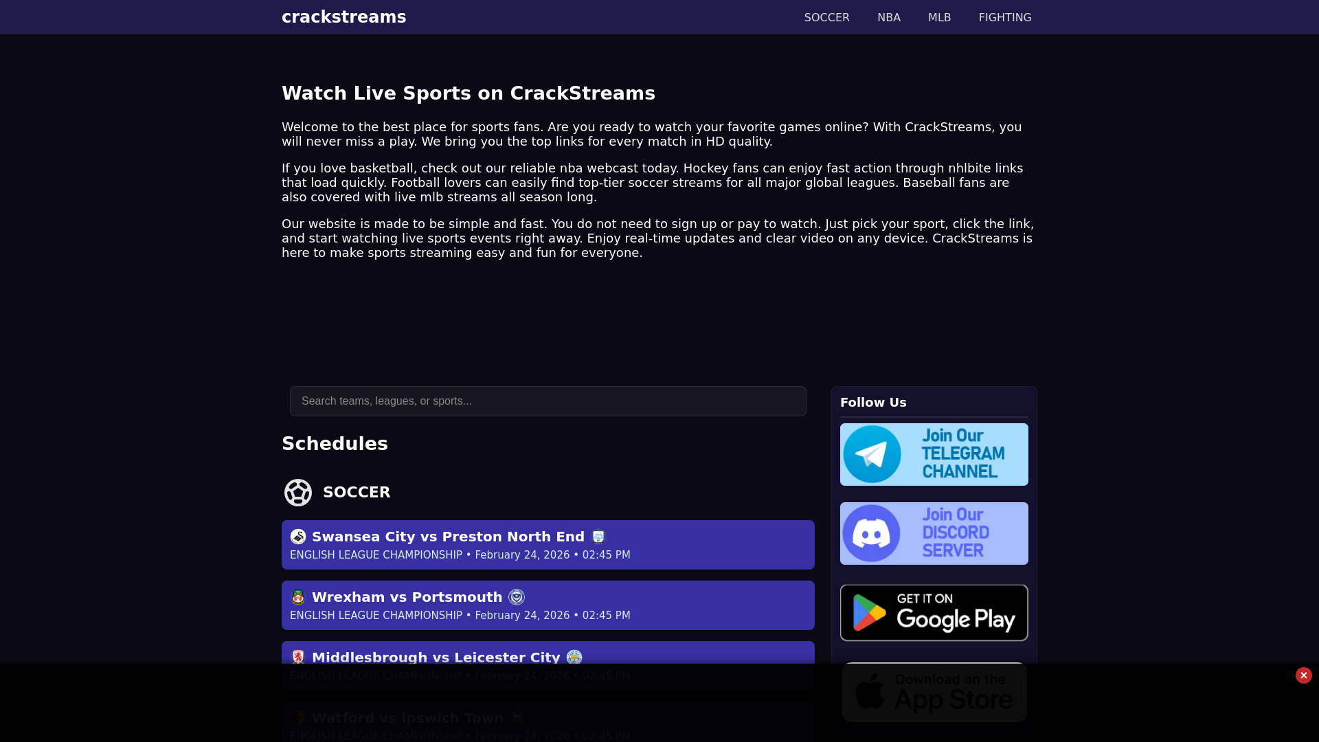 website screenshot of https://crackstreams-site.pages.dev/