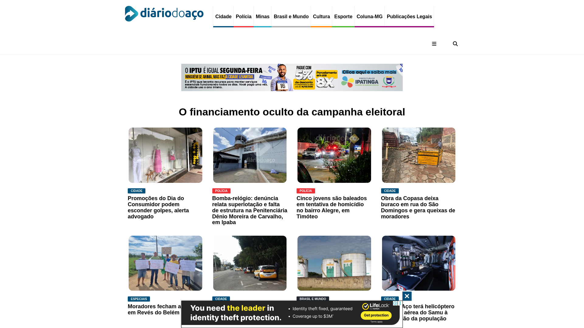 website screenshot of https://diariodoaco.com.br