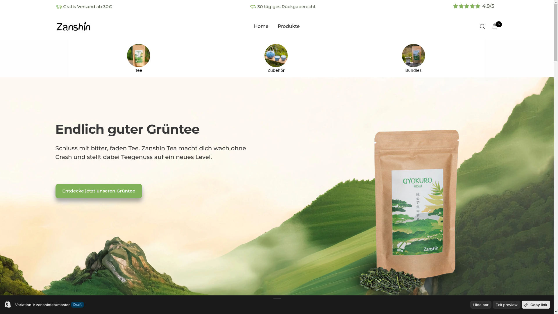 website screenshot of https://zanshintea.com/