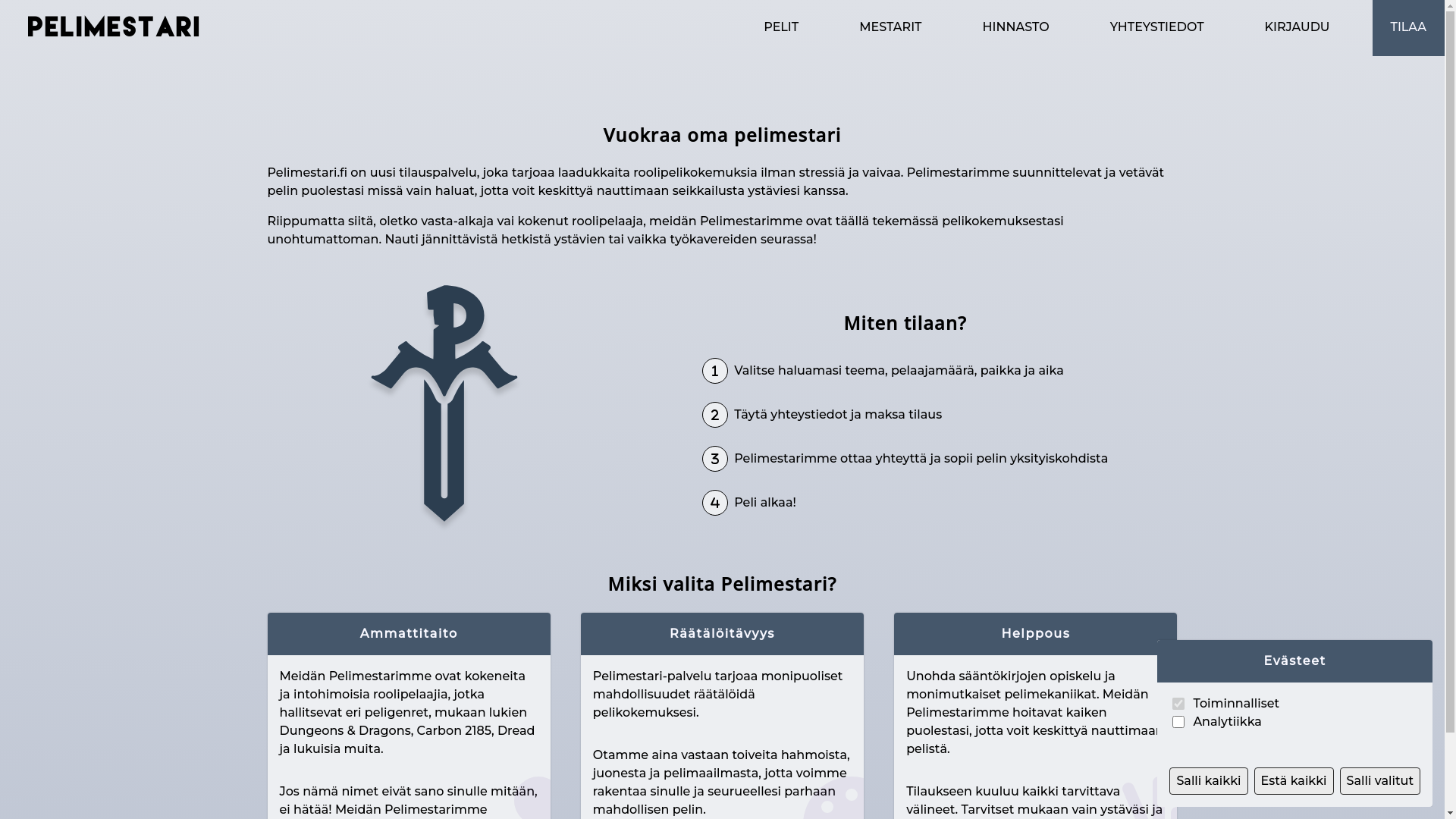 website screenshot of https://pelimestarit.fi/