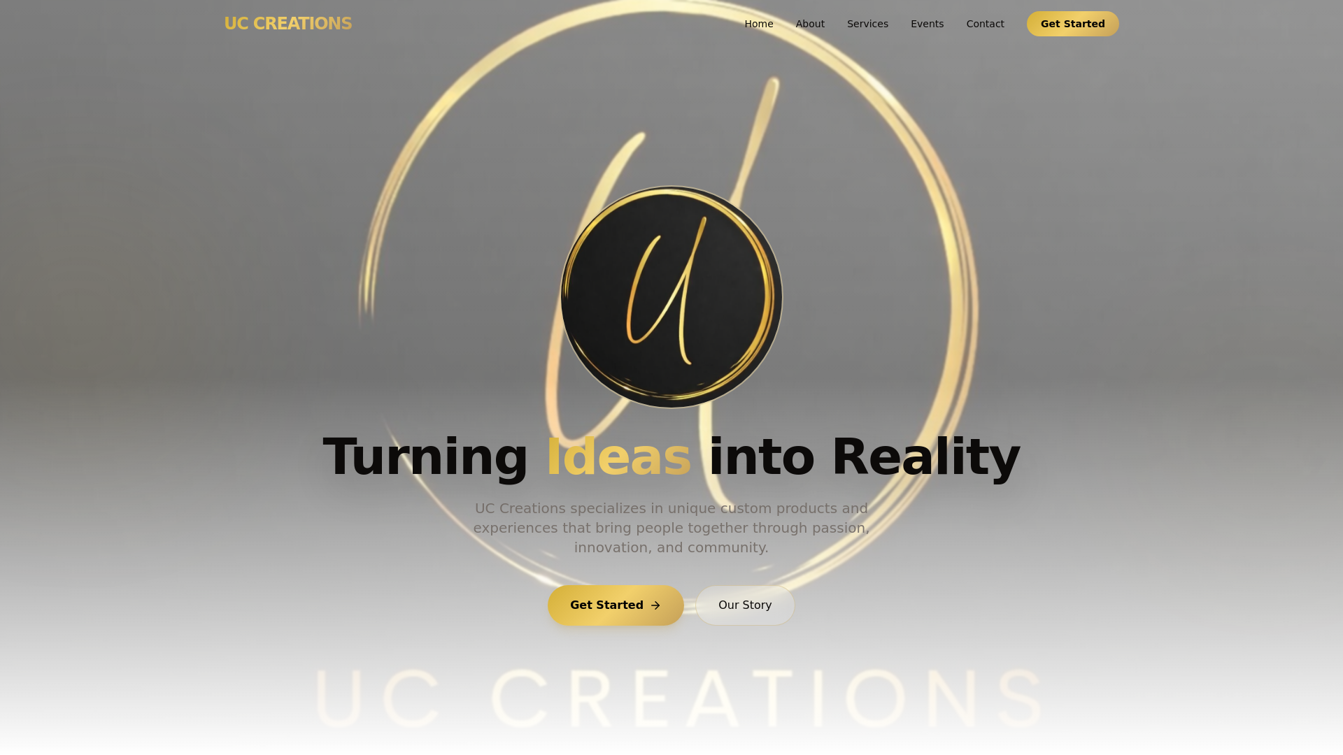 website screenshot of https://uccreations.co.za