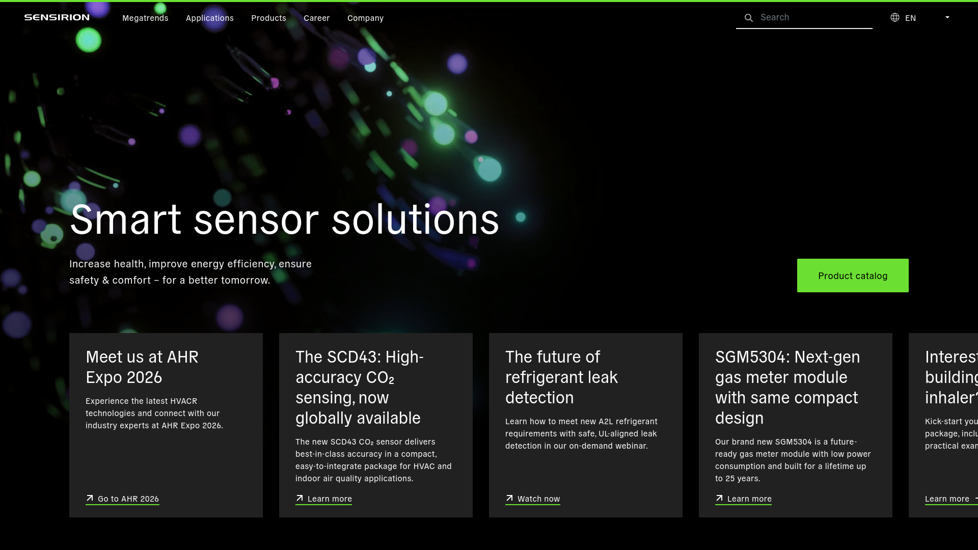 website screenshot of https://sensirion.com